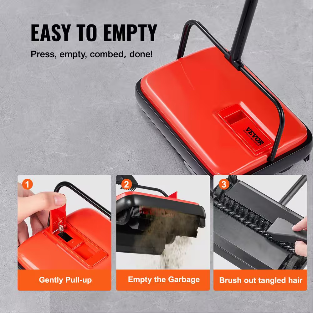 Carpet Sweeper Manual, Floor Sweeper with 300 Ml Dustbin Capacity Easy to Empty,