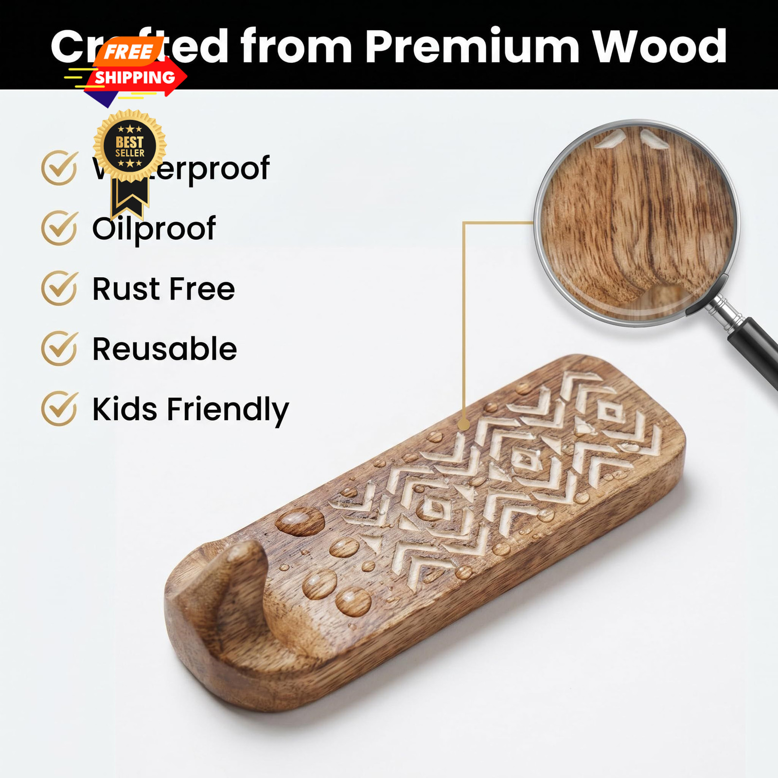 Indian Shelf 10 LB Decorative Wood Adhesive Wall Hooks 10 Cm, Brown Mix