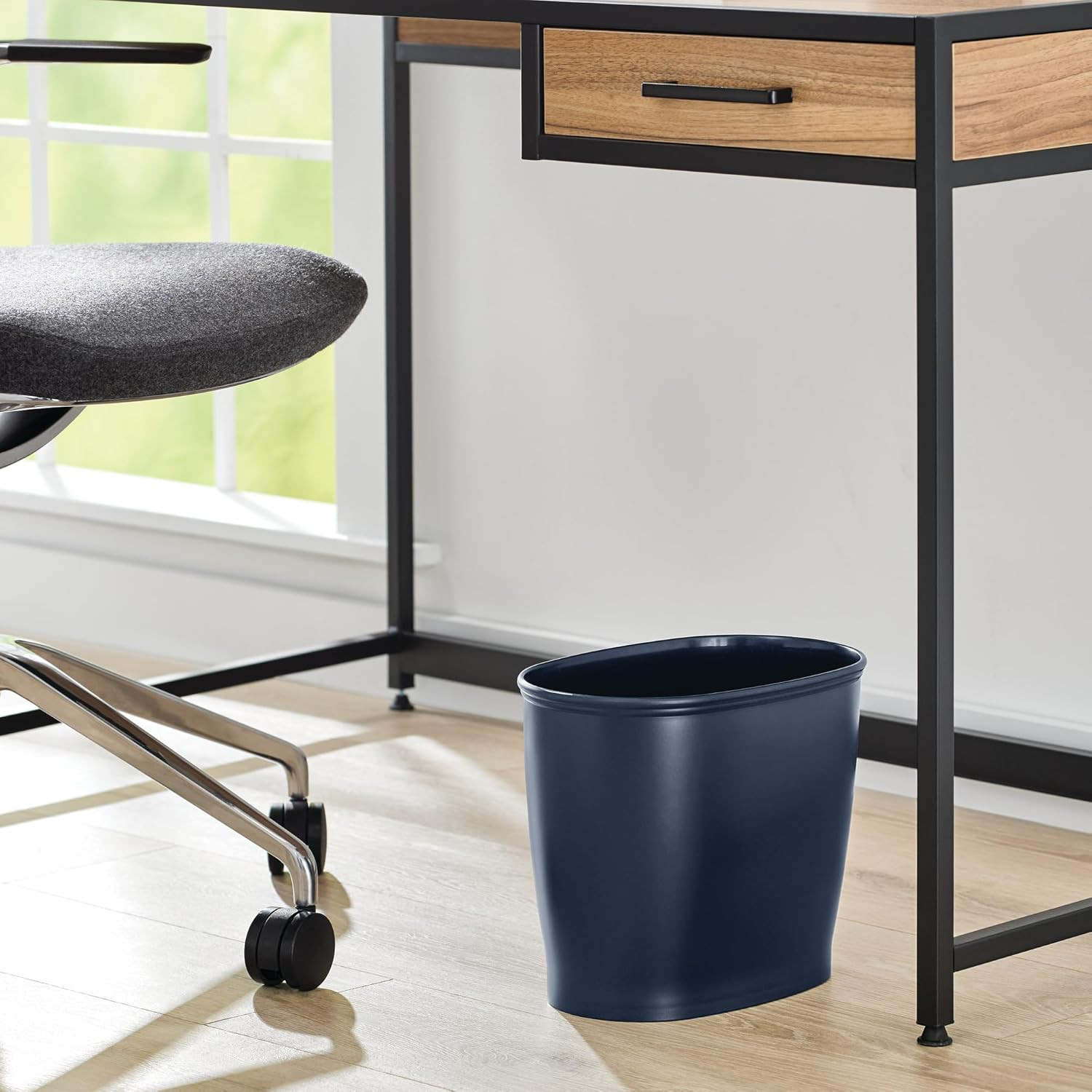 Slim Plastic Bathroom Trash Can, Navy Blue | Small, for Bedroom, Office, Desk, D