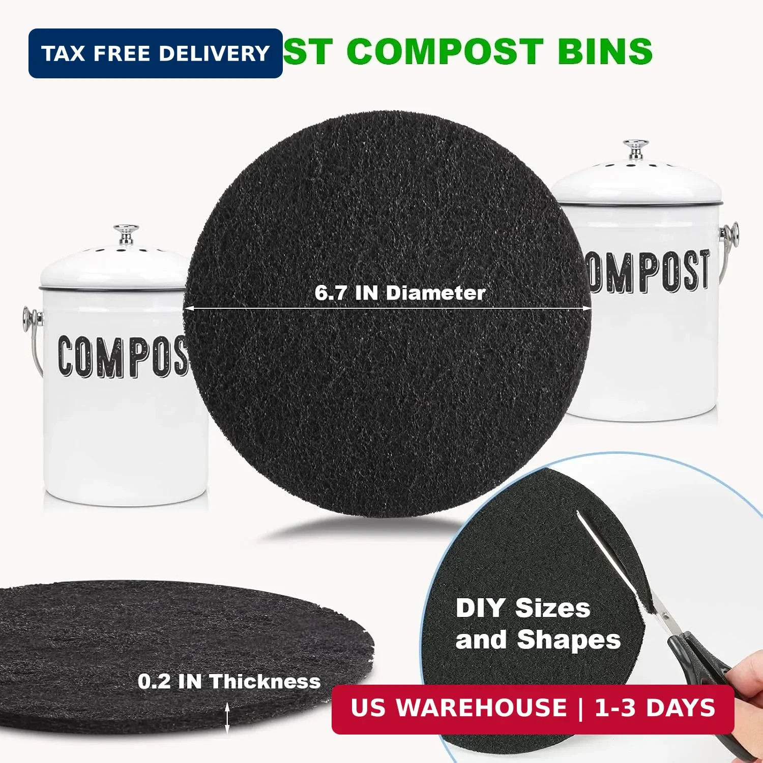 Charcoal Filters for Kitchen Compost Bin, 10 Pack Compost Filters for Countertop