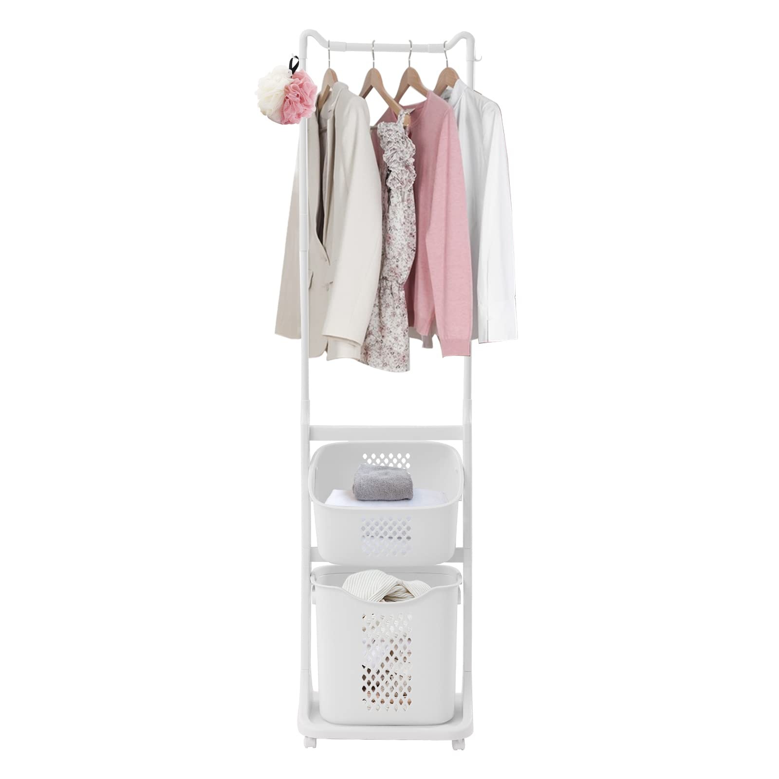 Gdrasuya10 Laundry Basket with Clothes Pole, Waterproof, ABS, PP, Linen, Metal