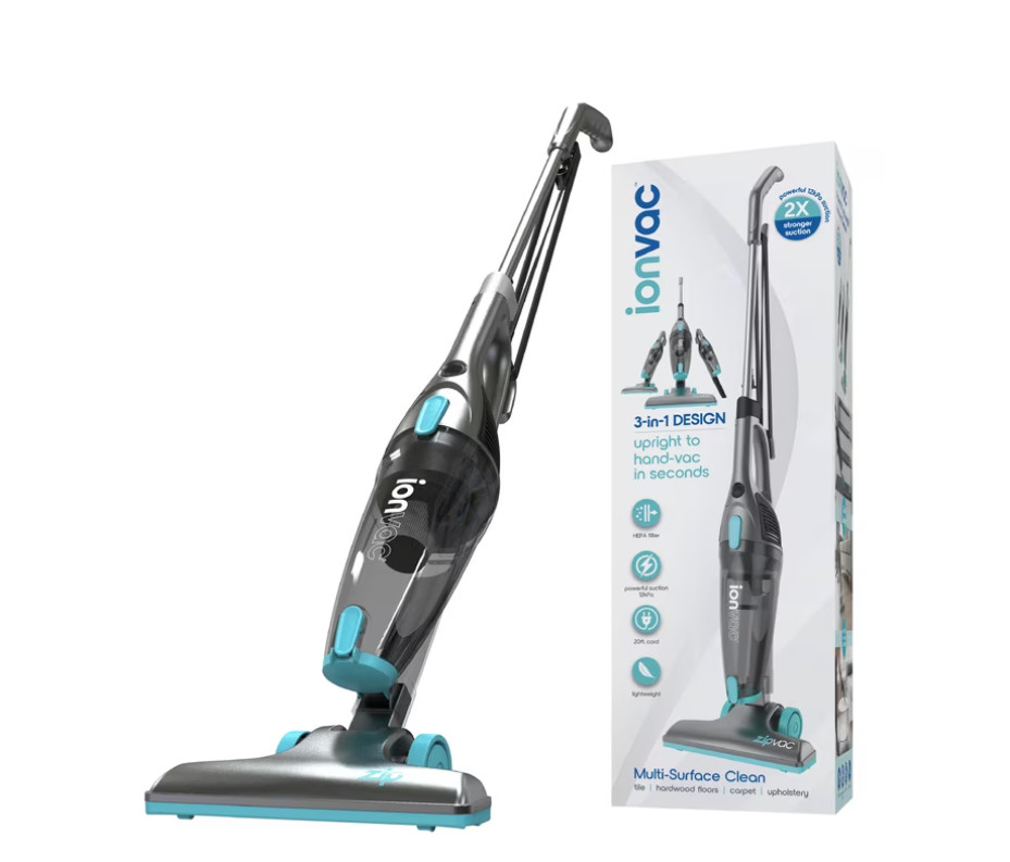 Ionvac ZipVac Corded Stick Vacuum, Multi-Surface 3-in-1 Upright/Handheld Vacuum