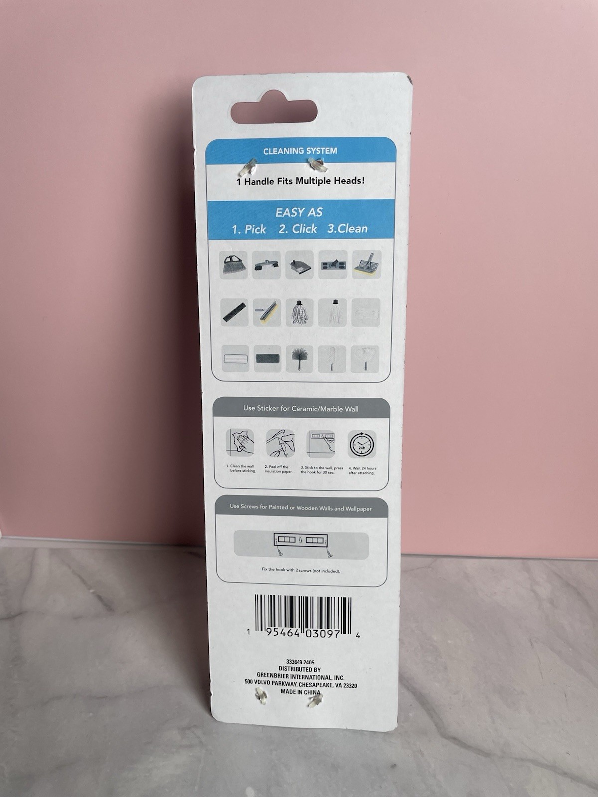 Standard Essentials Cleaning System Mop & Broom Holder Wall Mount 4 Hooks 4 lb