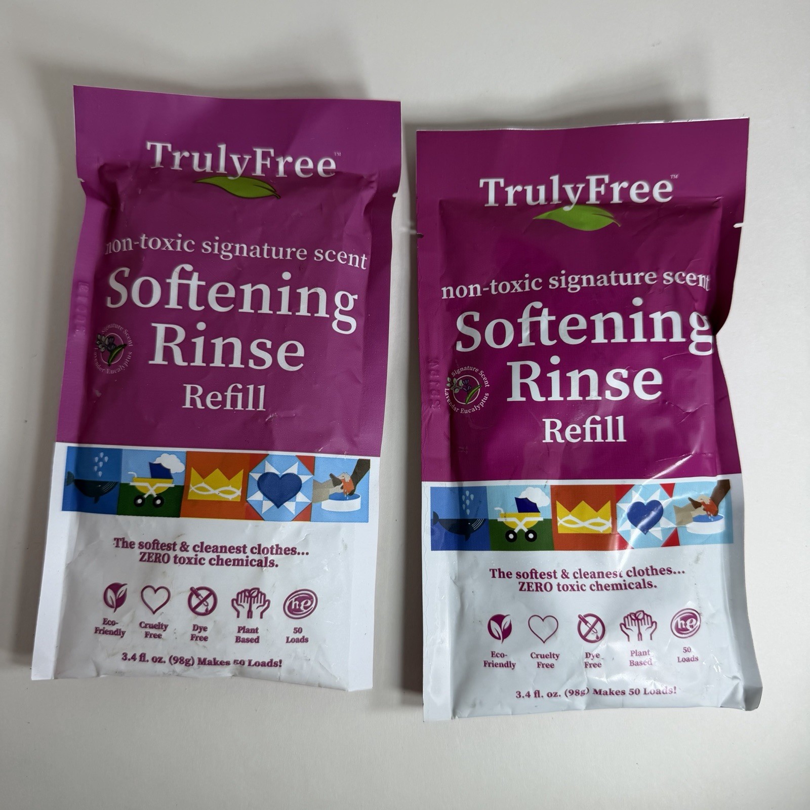 Truly Free Non-Toxic Softening Rinse Refill 50 Loads Two Packs Concentrate Lot