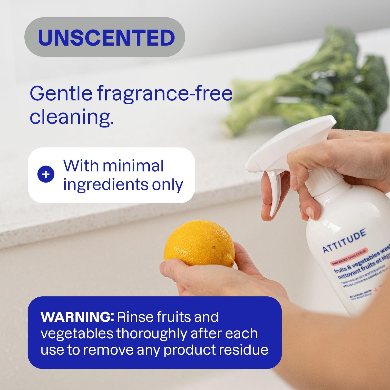 ATTITUDE Fruit & Vegetable Wash, Unscented Food-Safe 27.1 Fl Oz (Pack of 1)