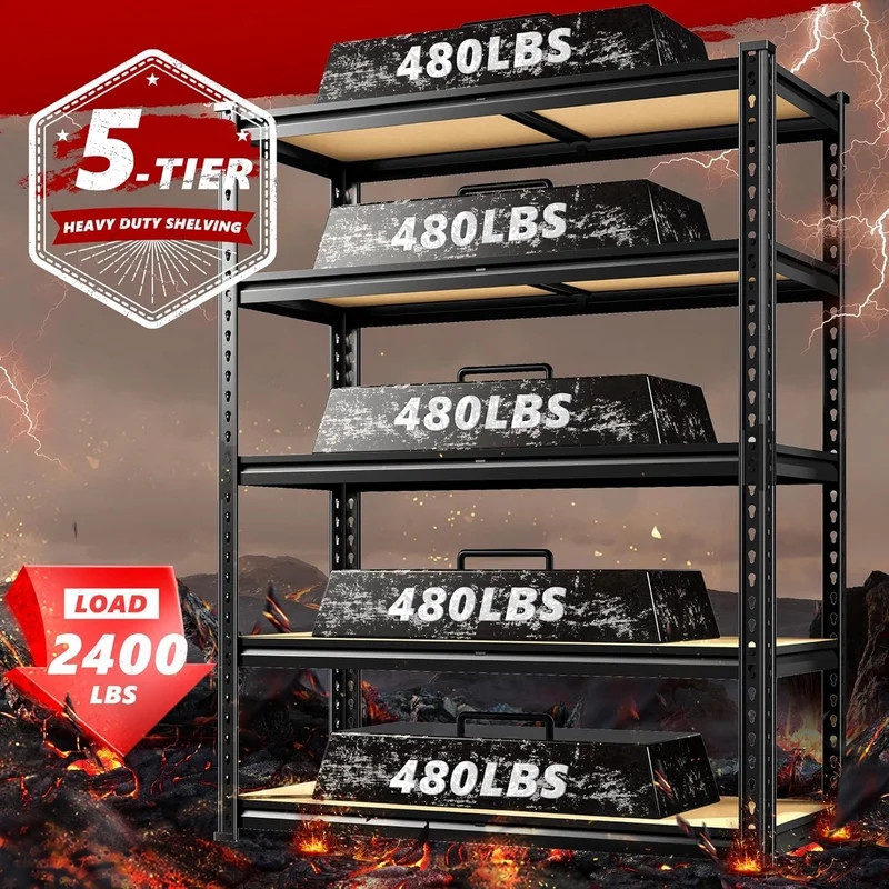 2400LBS Storage Shelves 5 Tier Garage Shelving Heavy Duty Adjustable Garage