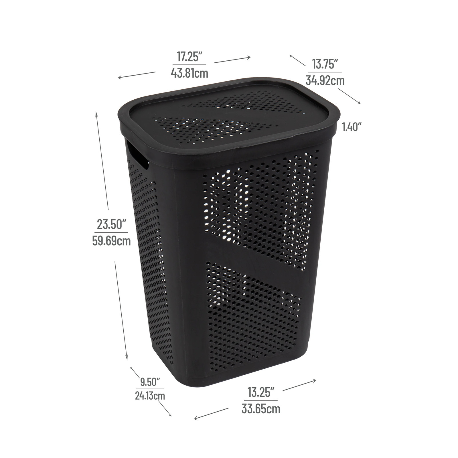 60L Slim Laundry Hamper, Lid, Ventilated, Plastic, 17.25″L x 13.75″W x 23.5″H,