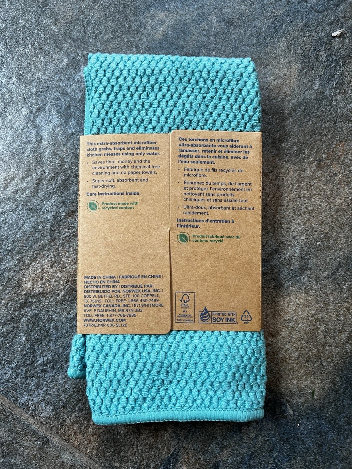 Norwex 3 Kitchen Cloth Turquoise Diamond Pattern Microfiber BacLock