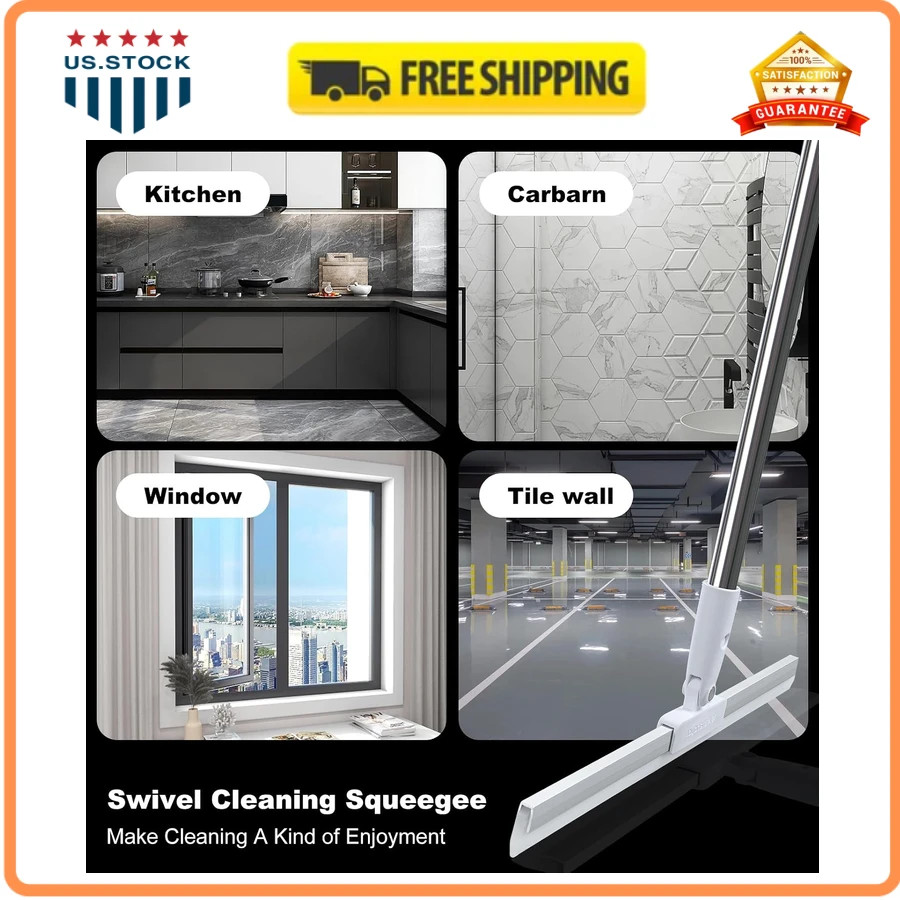 62′ Rubber Squeegee Broom Floor Cleaner Pet Hair Remover Long Handle Magic Broom