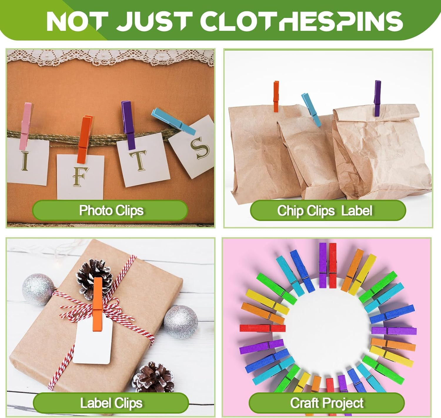 100 Pcs Colored Clothes Pins Wooden, Colored Clothespins for Crafts 2.9 Inch, Cl