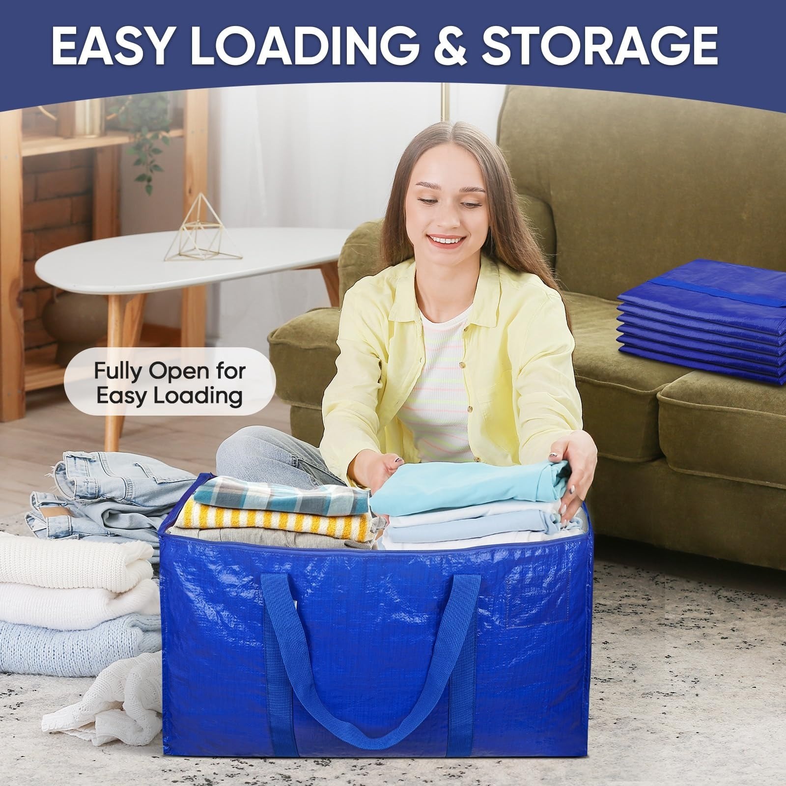 4 Pack Extra Large Moving Bags with Zippers & Handles – Heavy Duty Storage