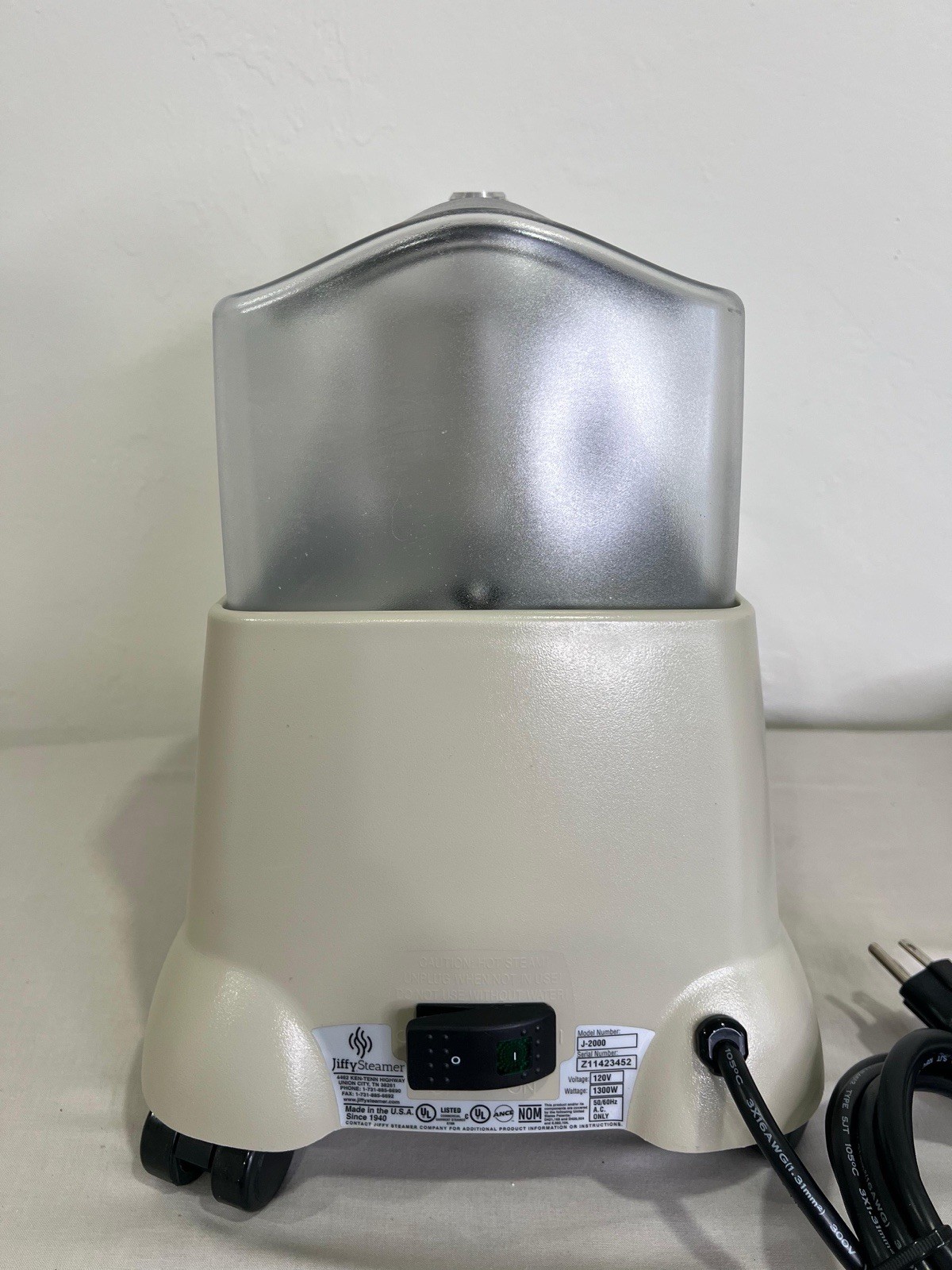 Jiffy J-2000 Garment Steamer 1300W Standard Head No Pole Tested Working Used