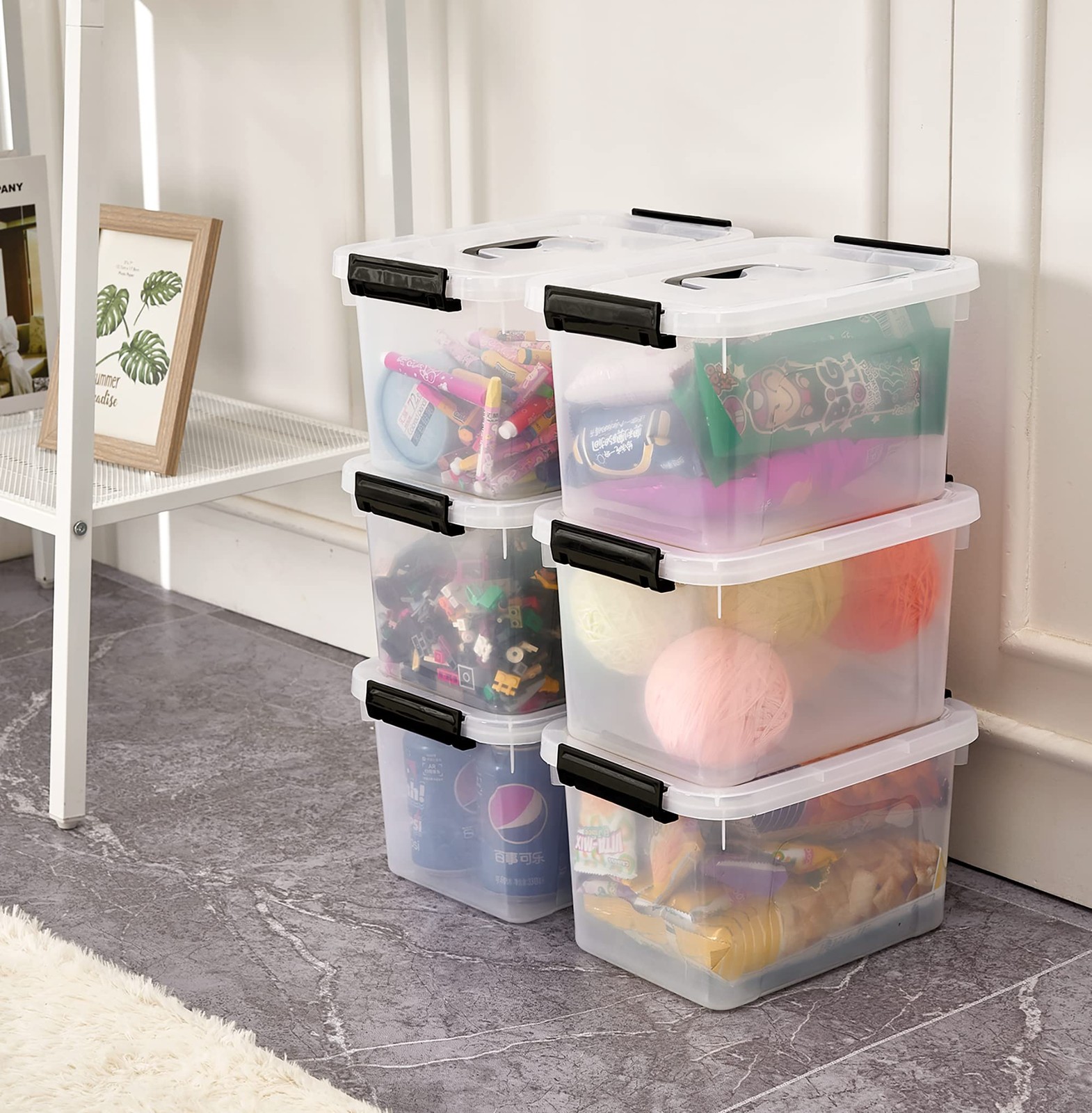 6 Quart Clear Storage Latch Box/Bins, 6-Pack Plastic Container with Latches a…
