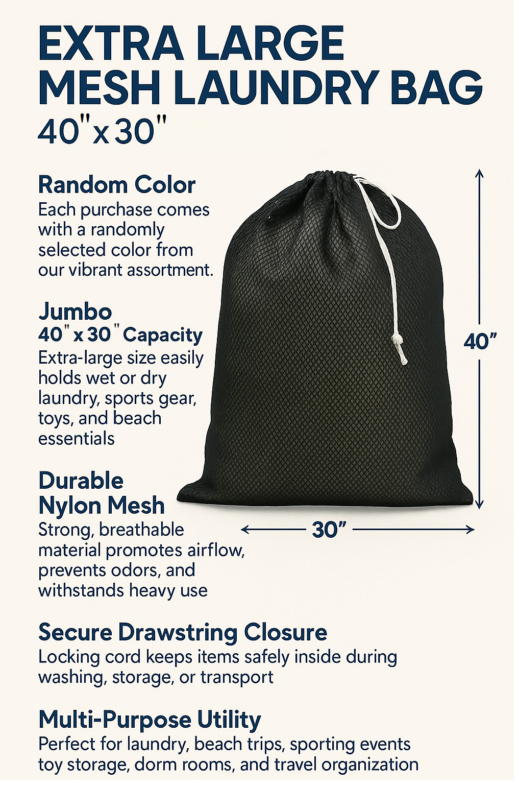 Extra Large Mesh Laundry Bag 40″x30″ Drawstring Washable Storage Sack