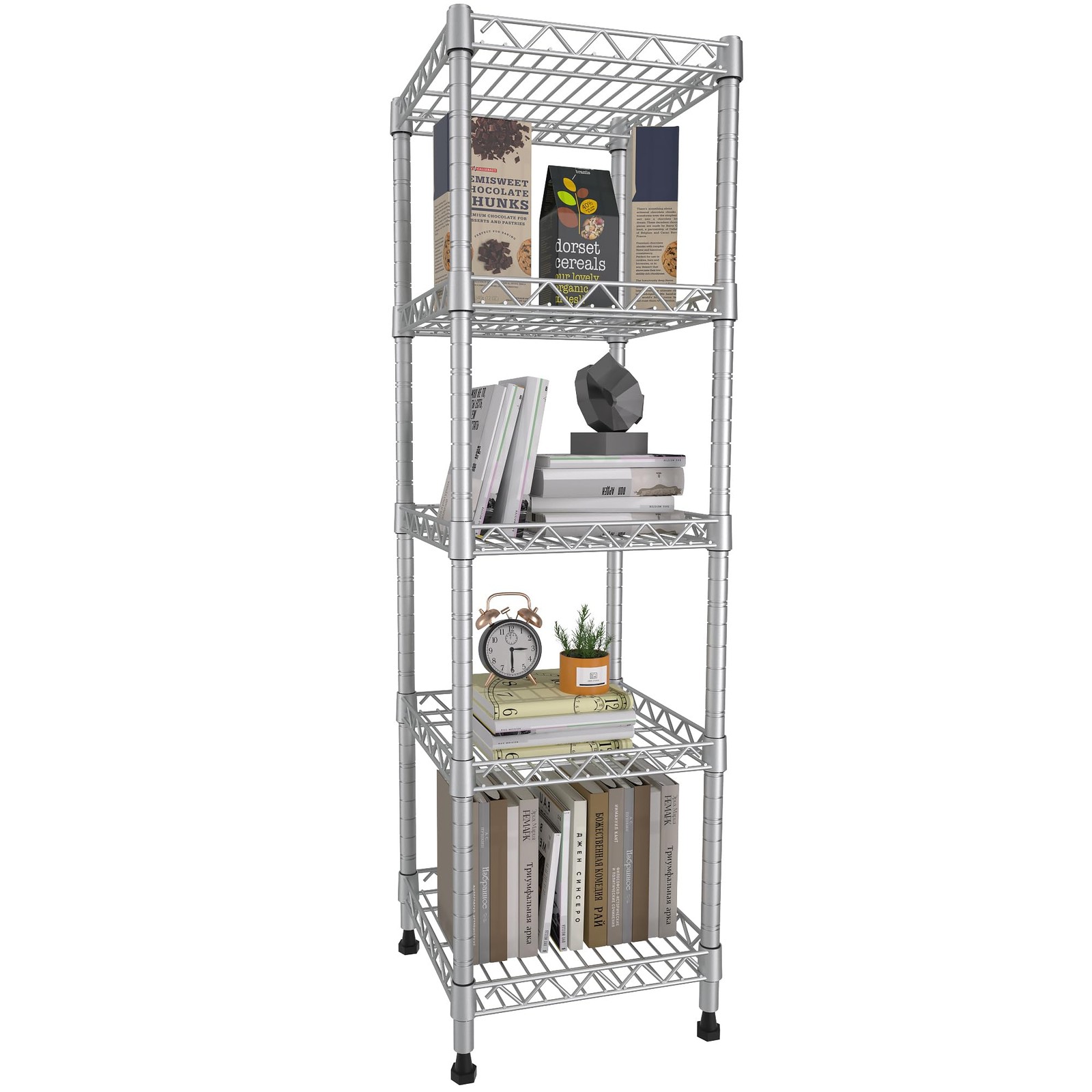 GIOTORENT 5 Tier Standing Shelving Metal 11.8D x 11.8W x 50.0H (5Tier), Grey