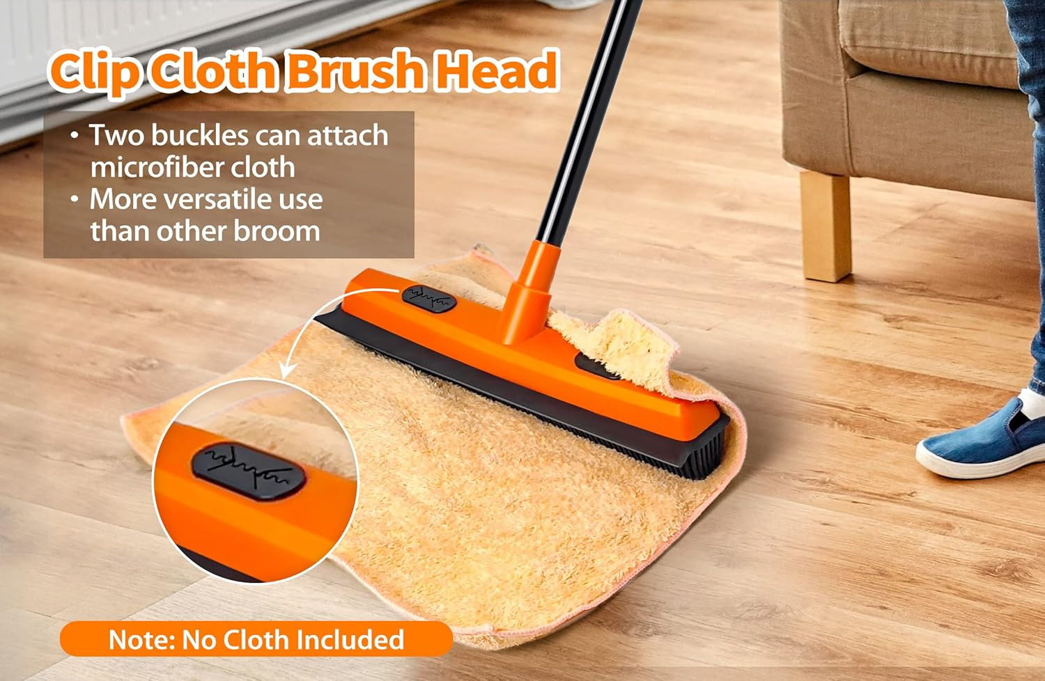 Rubber Broom Carpet Rake for Pet Hair Remover, Fur Removal with Squeegee, Portab