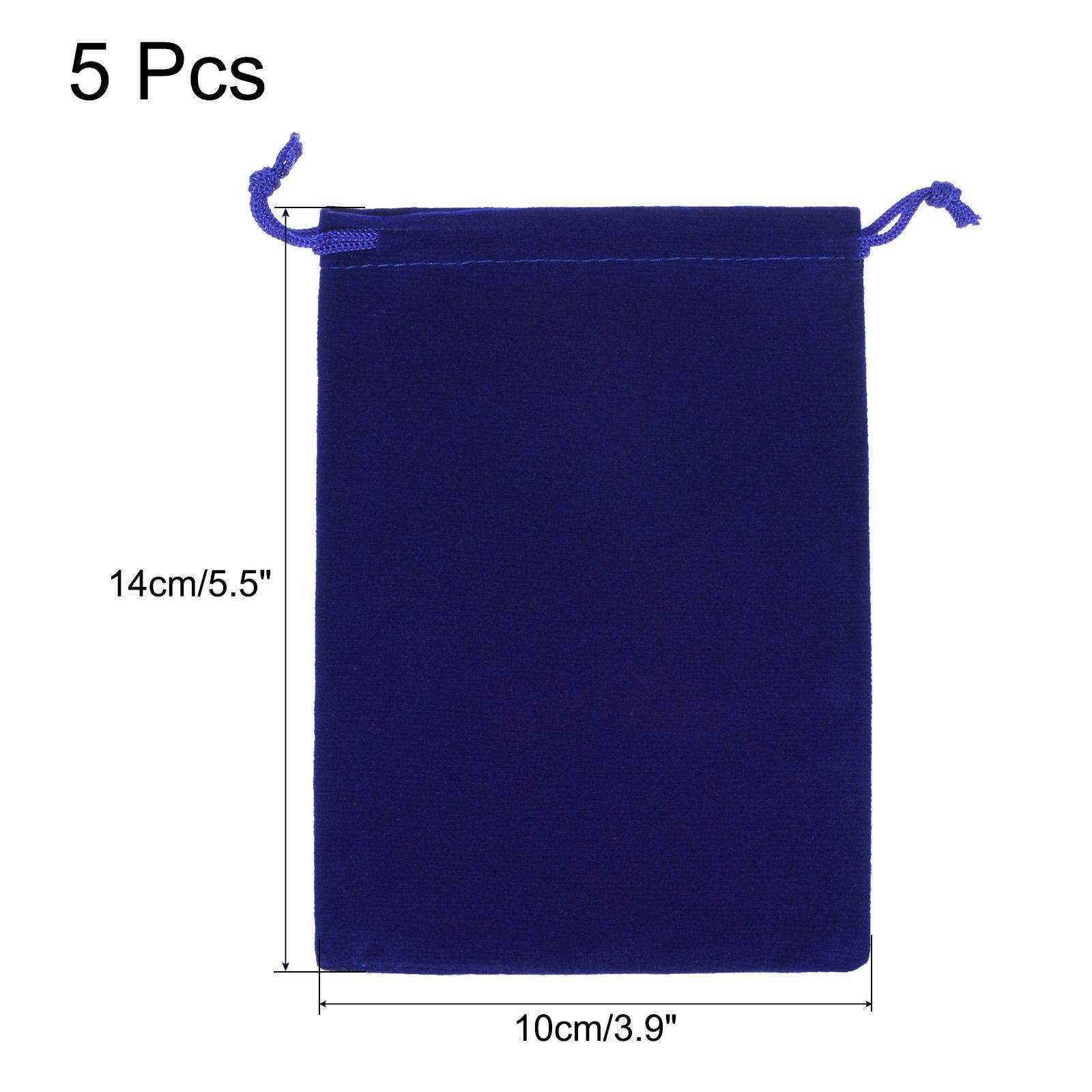 5Pcs 14x10cm Microfiber Pouch Soft Storage Drawstring Gift Bag Dark Blue