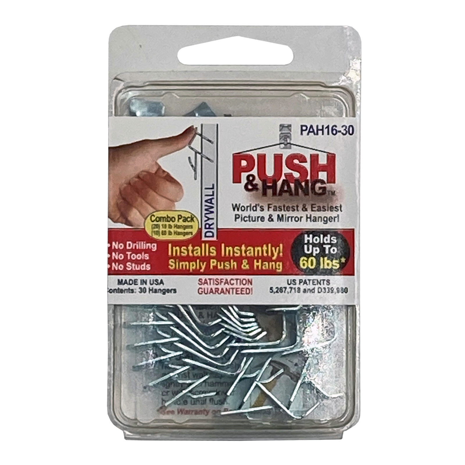 Push & Hang Drywall Picture & Mirror Hangers | 10lbs & 60lbs Weight Capacity
