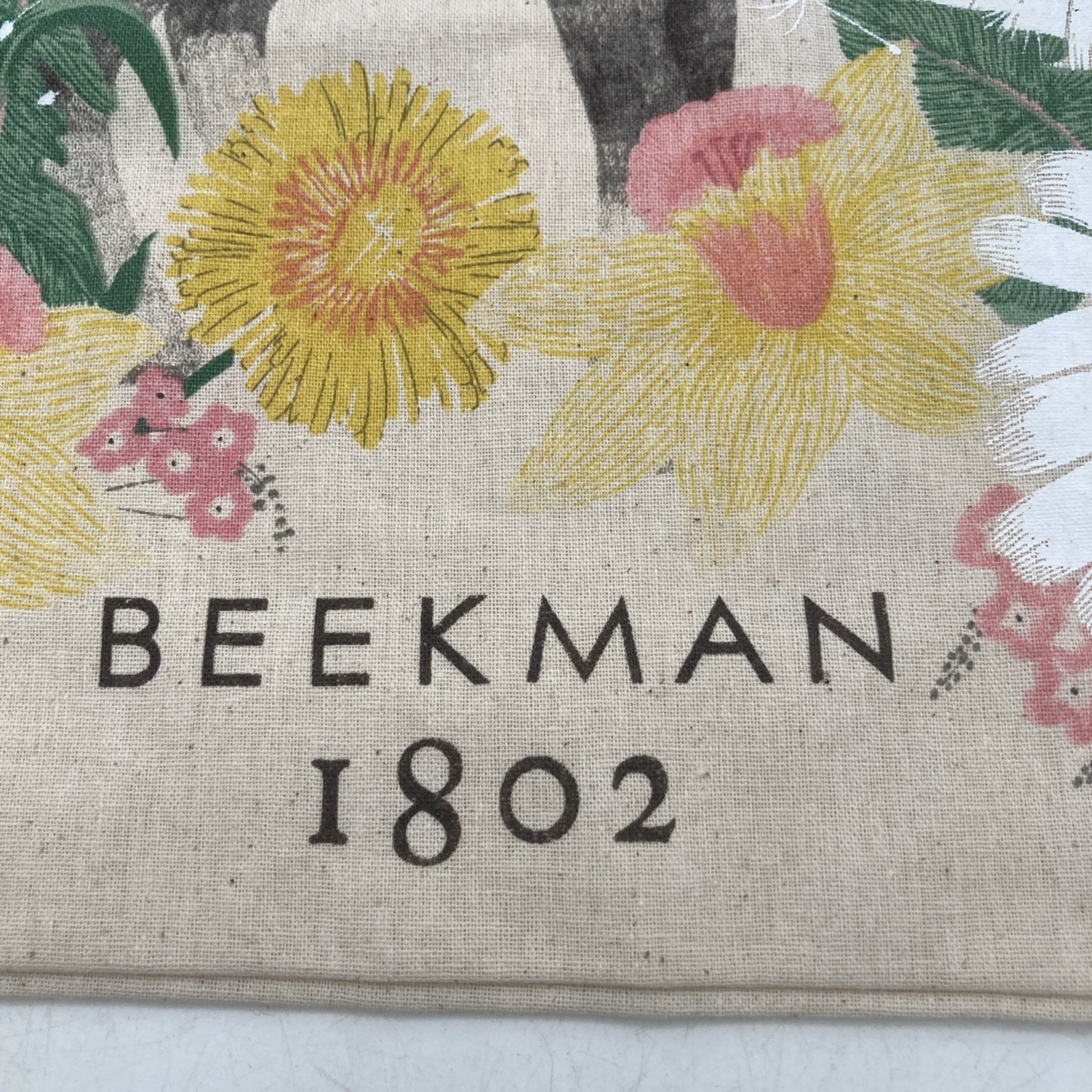NEW Beekman 1802 Lightweight Canvas Beige Goat Flowers Tote Book Bag 100% Cotton