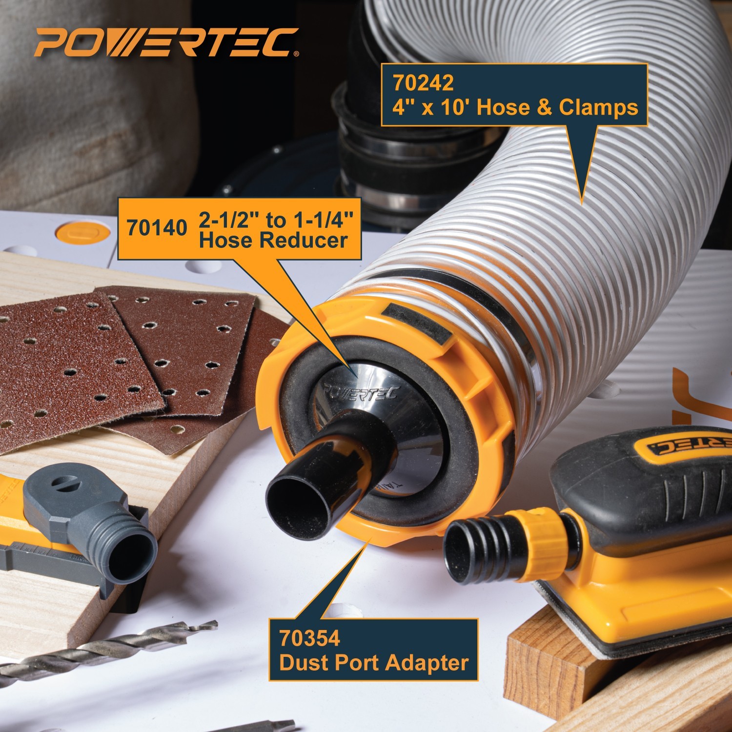 POWERTEC 2-1/2″ to 1-1/4″ Hose Reducer Dust Collector Adapter (70140)
