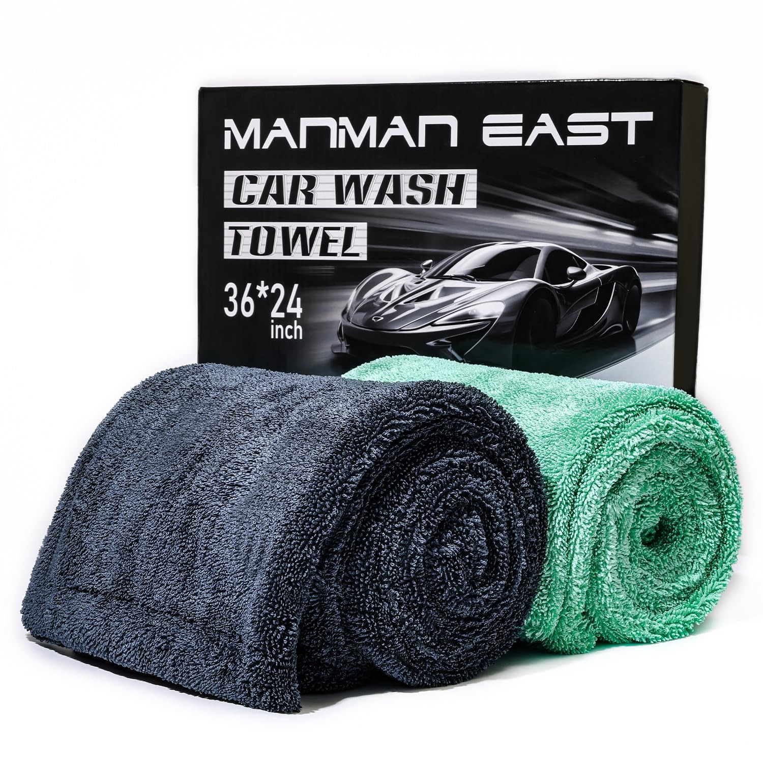 2-Pack 1200 GSM Microfiber Car Drying Towels 24″ x 36″ Gray-Green
