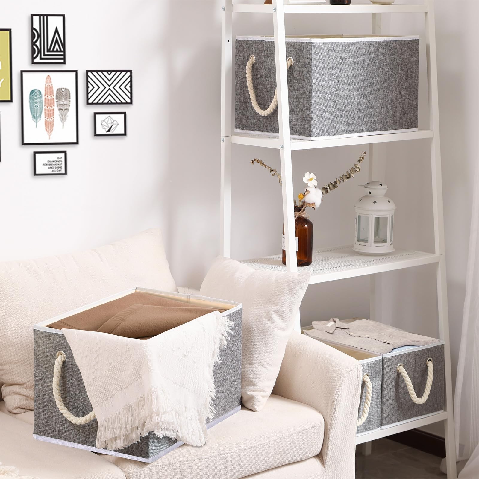 3 PCS Foldable Fabric Storage Cubes Collapsible Bins Grey 14.96×9.84×8.26 In