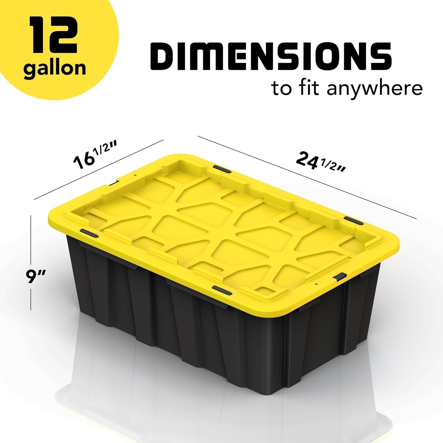 12 Gallon Snap Lid Storage Bin Container Tote Box Durable Plastic Black Set of 8