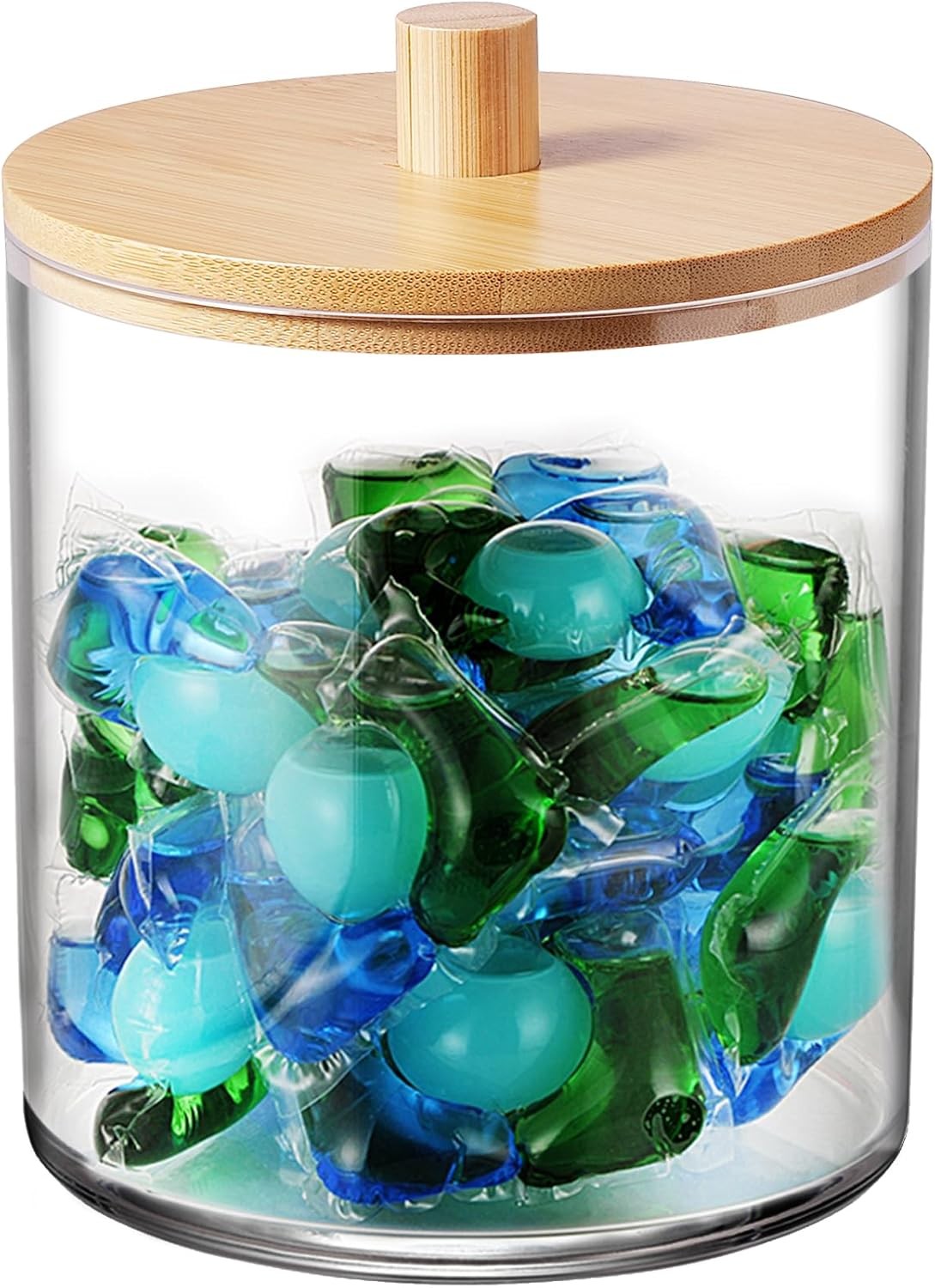 1 Pack 50oz Laundry Pods Container with Natural Bamboo Lid – Shatterproof
