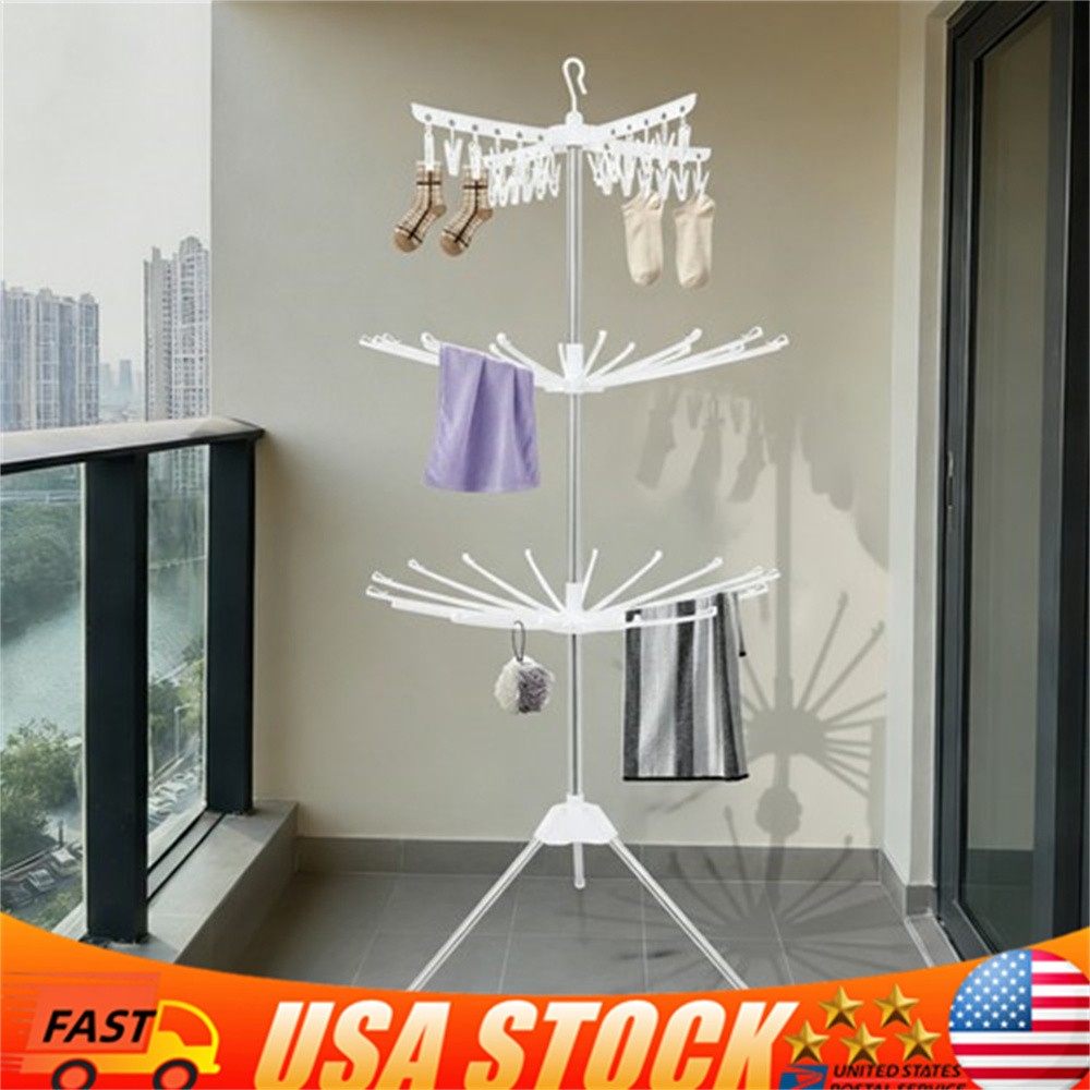 67″ 3-Tier Clothes Drying Rack With 24* Clips Floorstanding Laundry Drying Rack