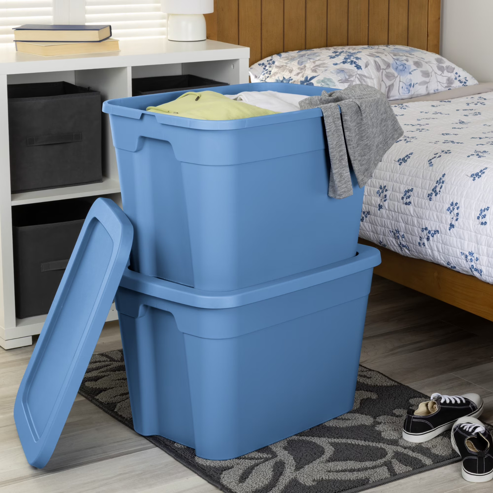 (4 pack) Sterilite 18 Gallon Tote, Plastic Storage Bin with Snap-on Lid, Stackab
