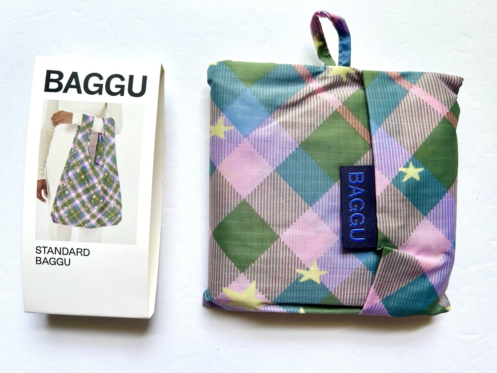 NEW! Baggu STANDARD BAG in “Green Star Plaid” — Recycled Nylon, SOLD OUT & RARE!