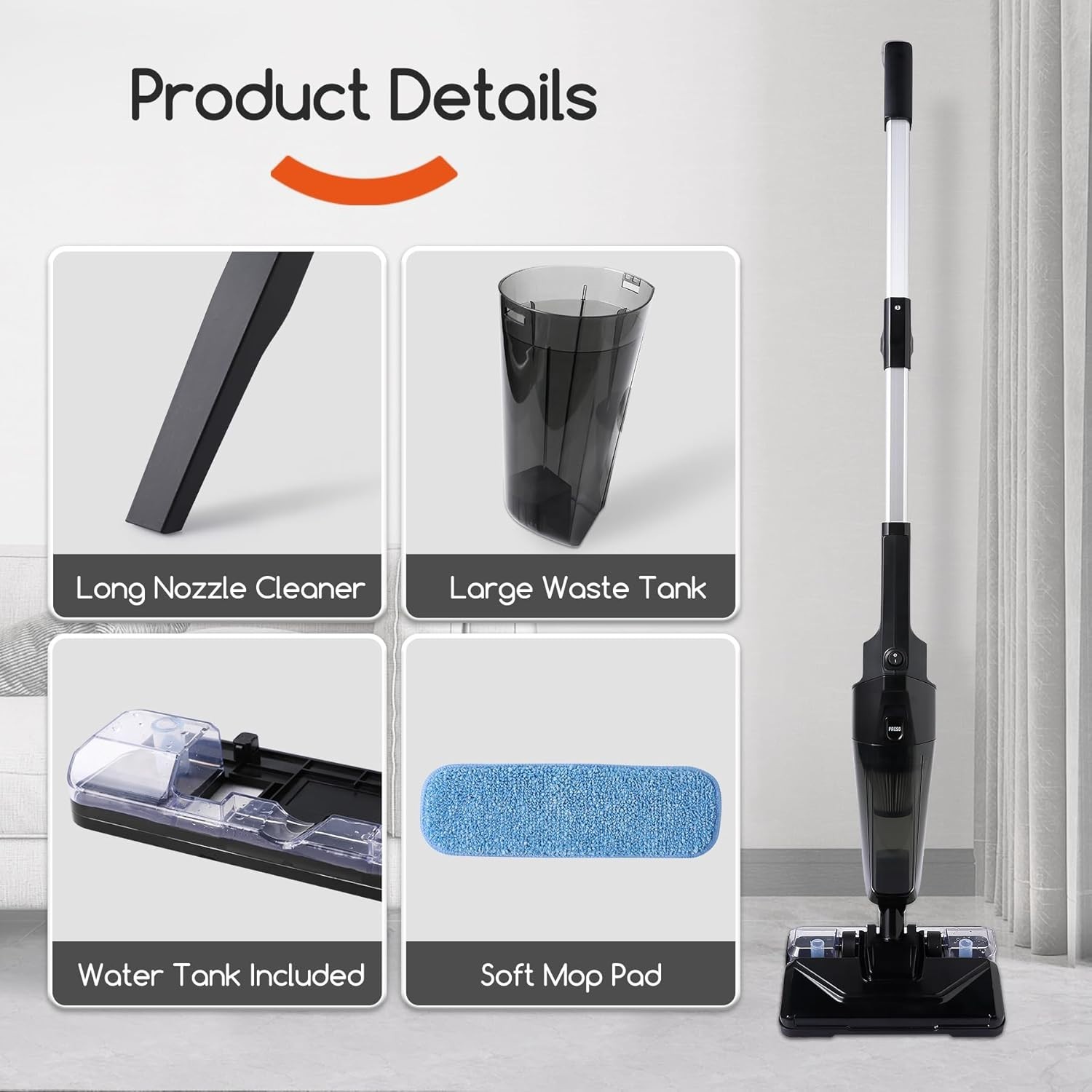 2-in-1 Stick Vacuum & Electric Mop with 600W Powerful Suction for Hard Floors