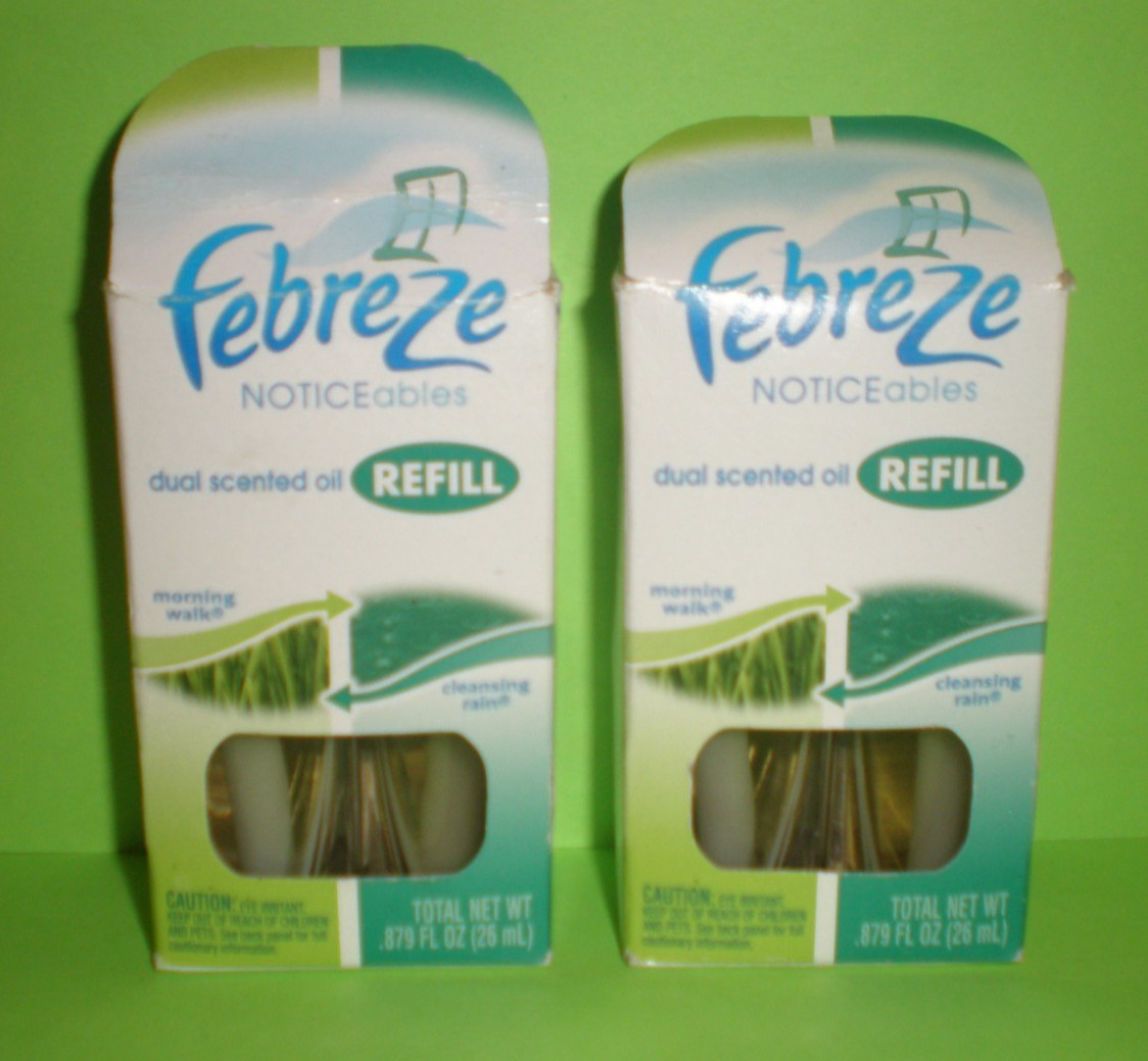 2) FEBREZE Dual Scented Oil NOTICEables Plug refills MORNING WALK CLEANSING RAIN