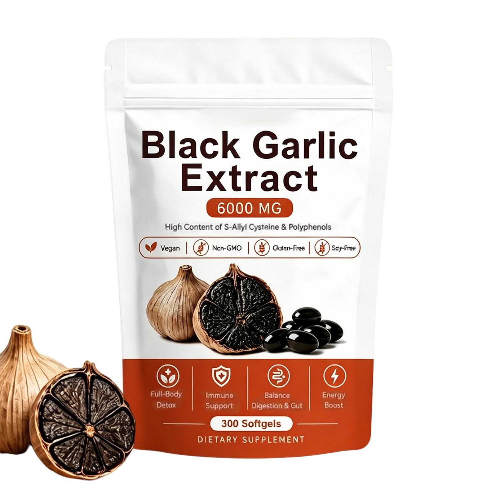 Fermented Garlic Extract 600mg Softgels (300 Count) – Odorless Aged Garlic Extra