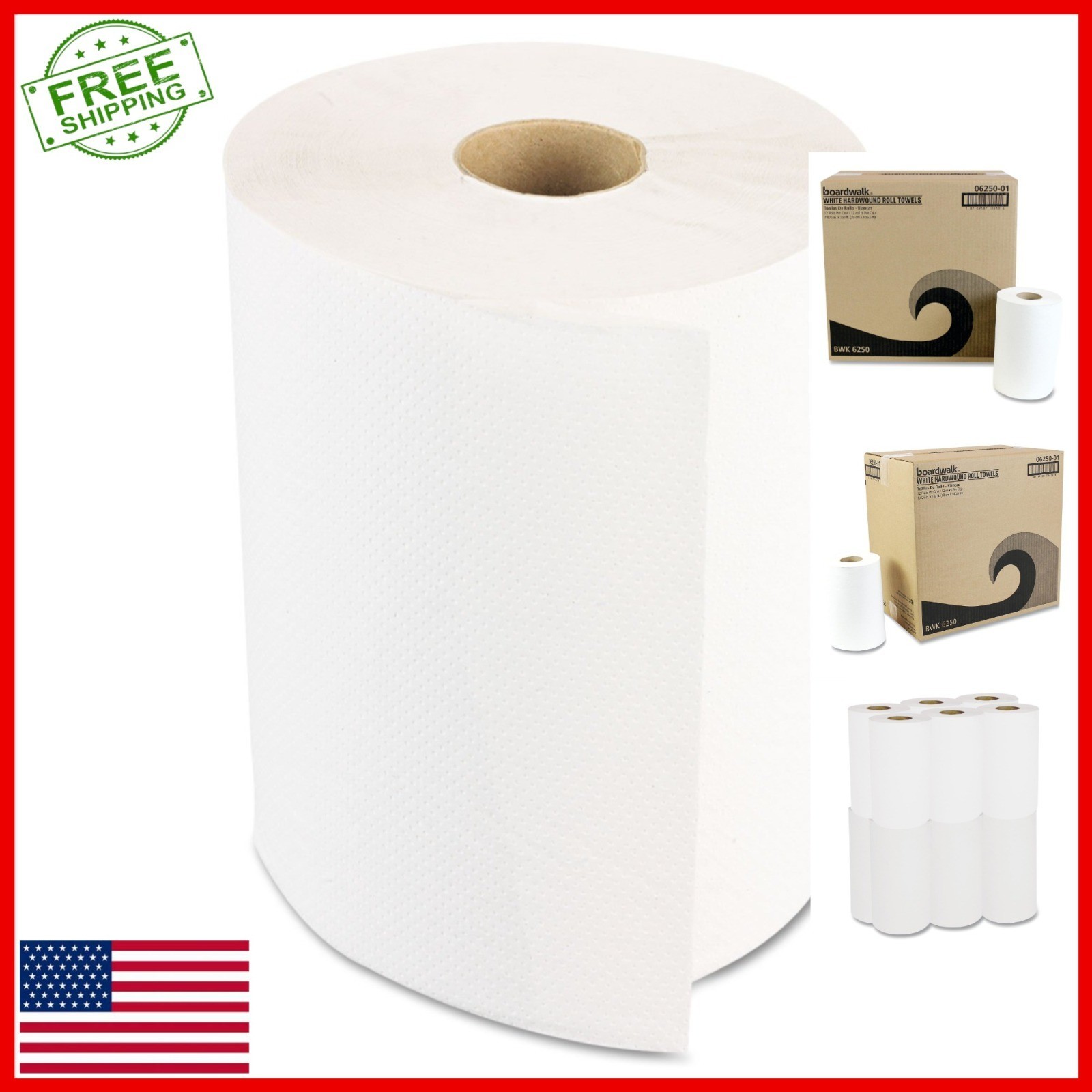 Boardwalk Hardwound Paper Towels 1-Ply 12 Rolls 8″ x 350 ft White