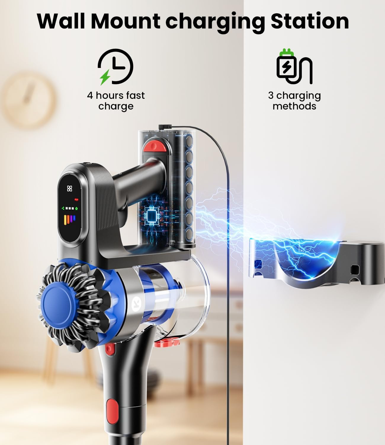 Cordless Vacuum Cleaner 500W 40Kpa Stick Vacuum 60Min Runtime LED Display Pet Ha