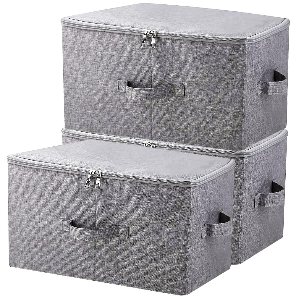 3 PCS Foldable Storage Baskets 17.7×13.8×9.8 Inch Stackable Bins Dark Gray