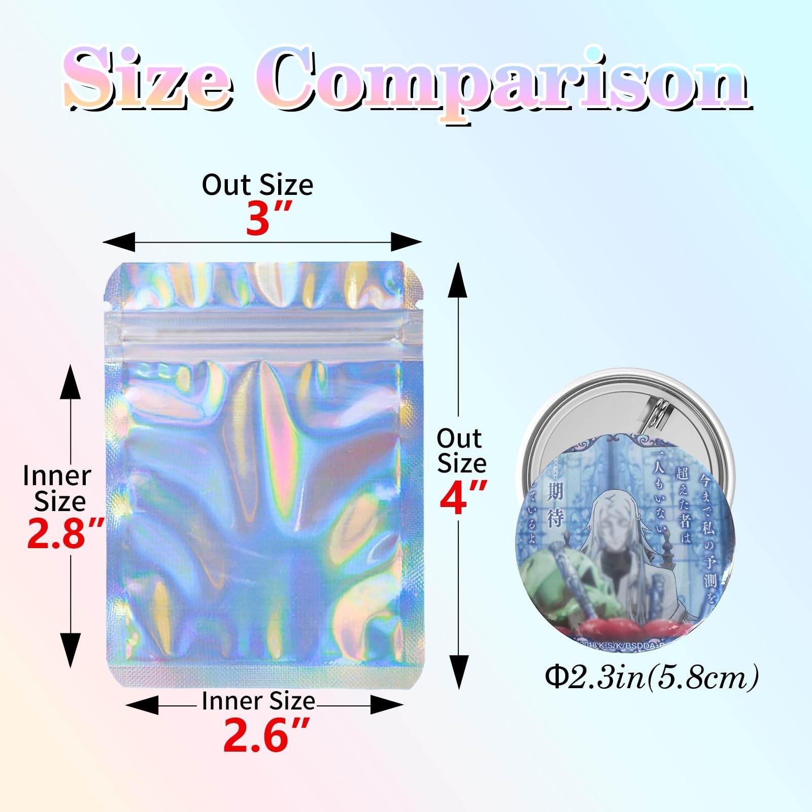 YHJZ Holographic Bags 100pcs Mylar 3×4 3×4, color