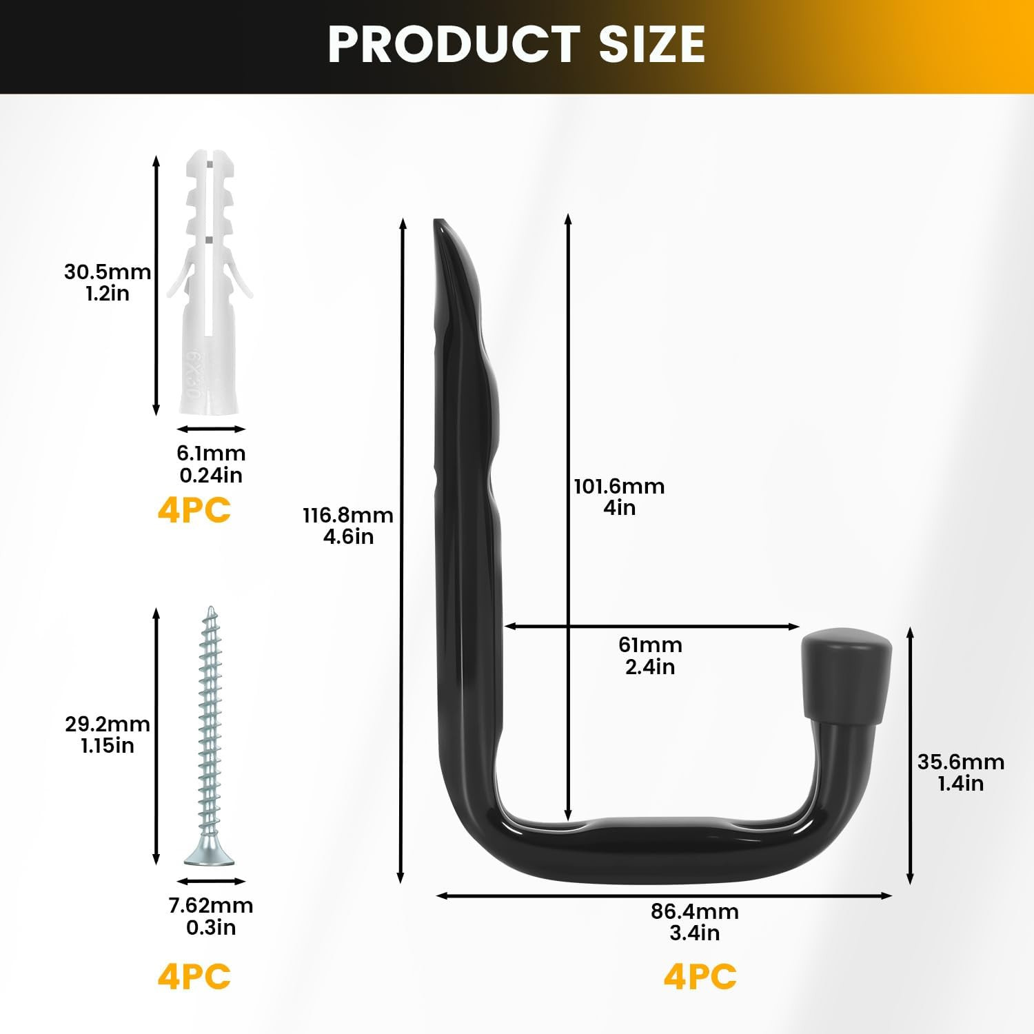 8 Pack Heavy Duty Garage Hooks 50LB J Utility Wall Mount Hooks Metal Black