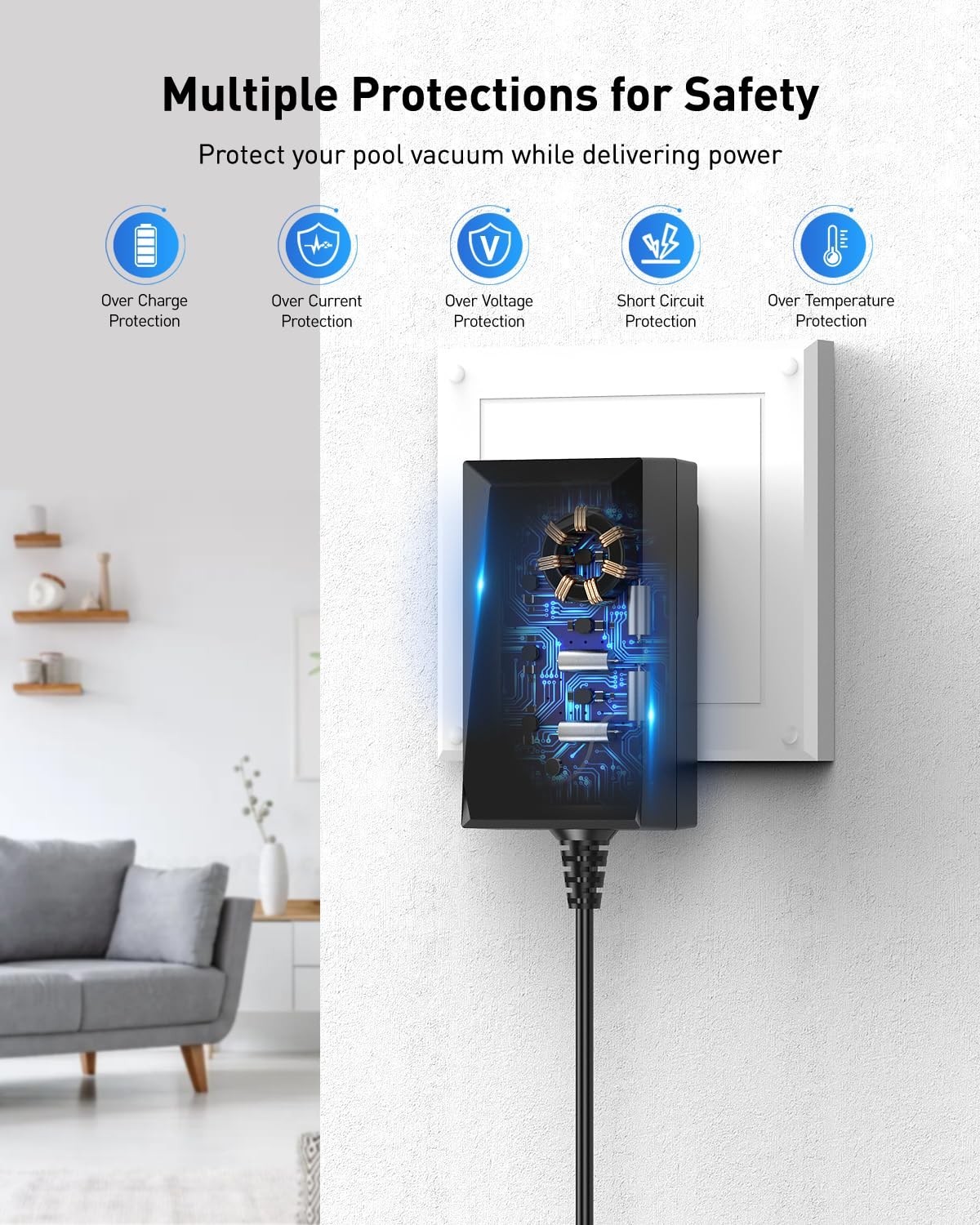 Quick Charge 12.6V AC Adapter for Cordless Pool Vacuum Cleaner, Compatible with