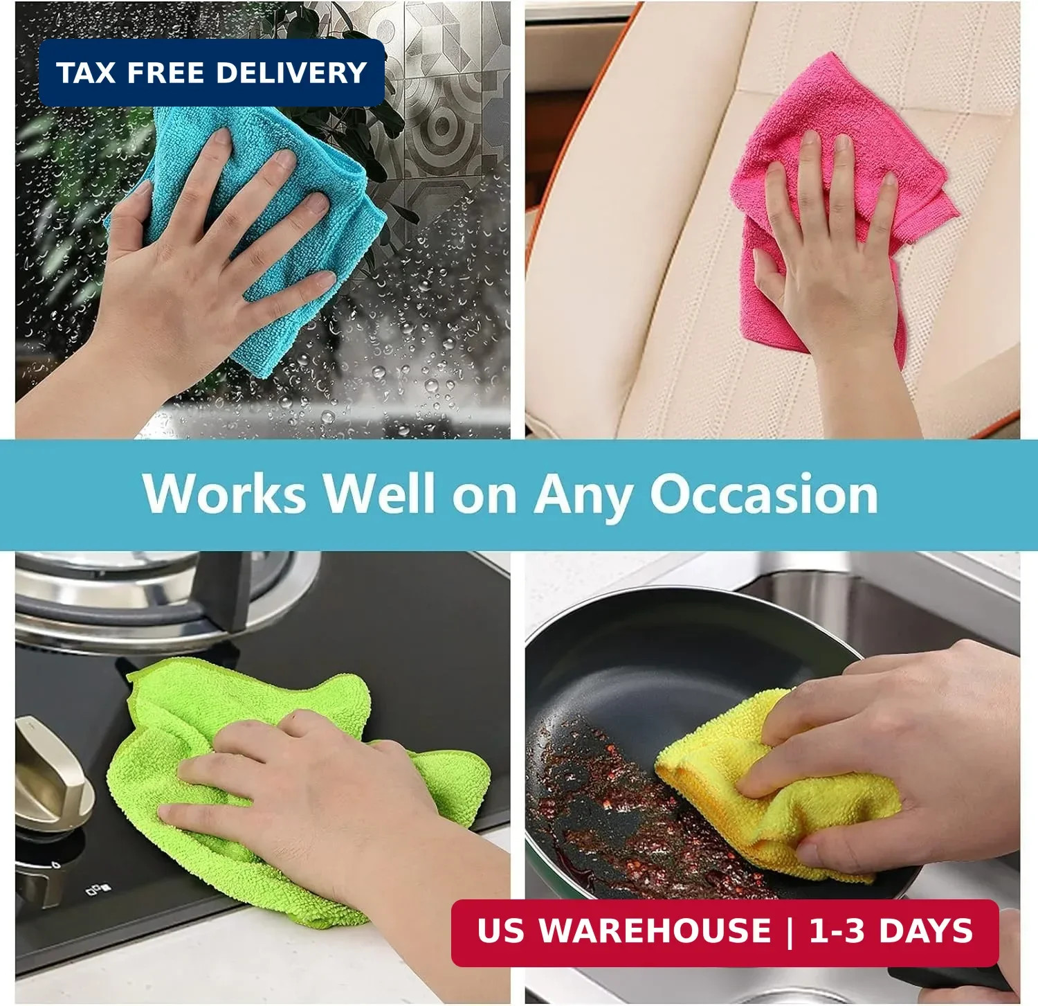 HOMEXCEL 12PK Microfiber Cleaning Cloth, Cleaning Rag for Home, 11.5×11.5in | Re