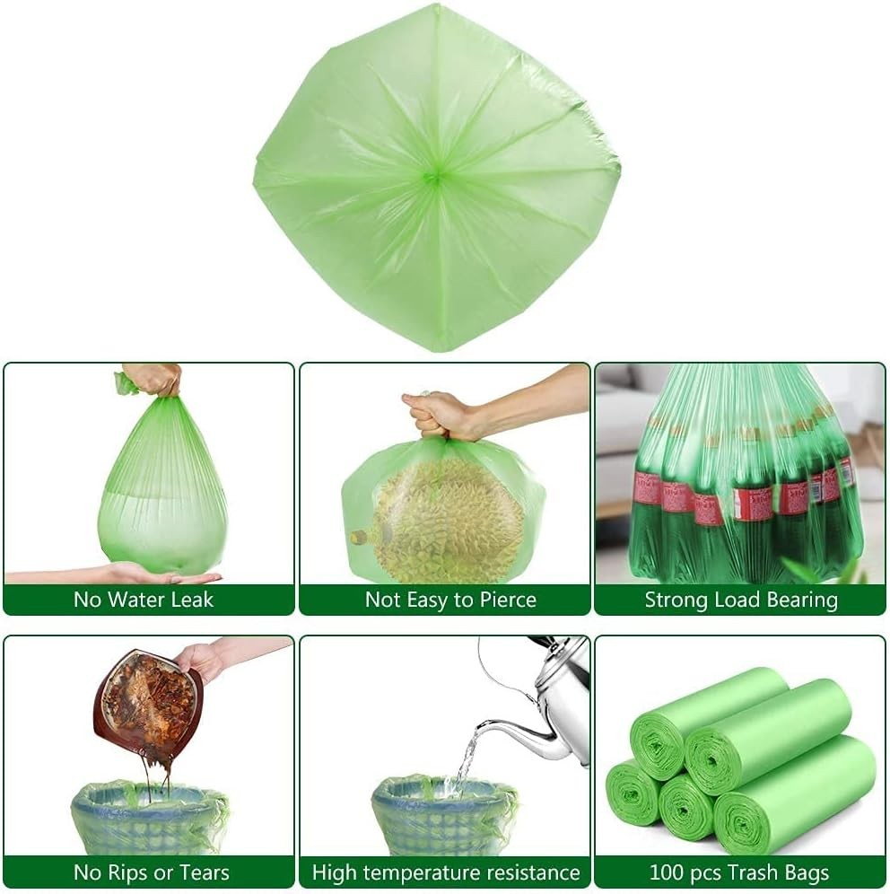 Small Trash Bags 4-6 Gallon 丨 100 Count 100 (Pack of 1), Green