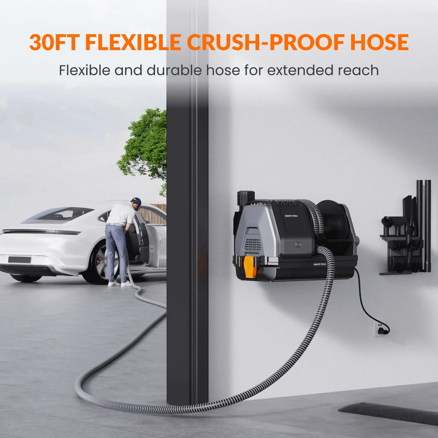 Wall Mounted Retractable Vacuum Cleaner 30FT Hose Wet Dry Garage Cleaning Kit