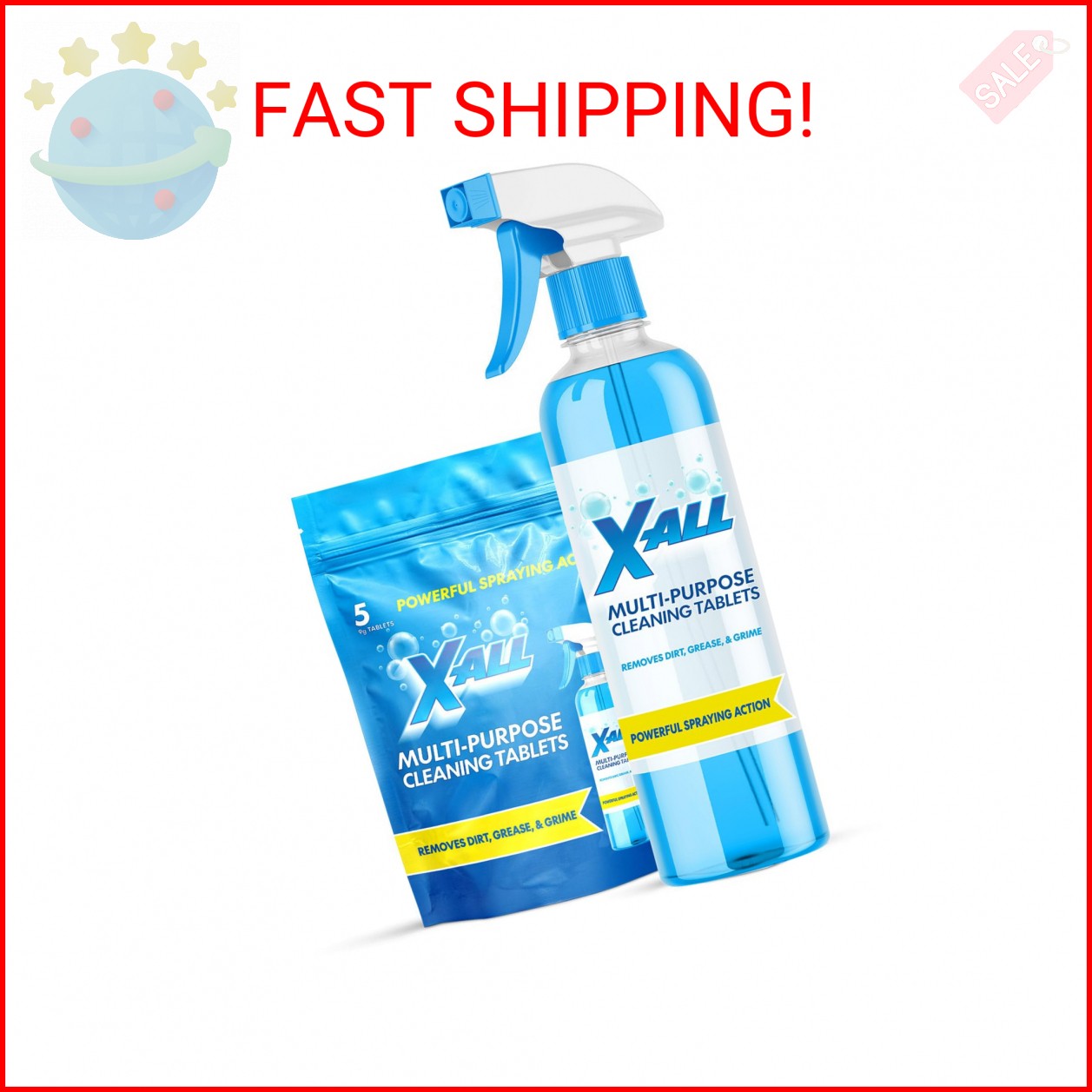 X-ALL Multi-Purpose Cleaner – Spray Bottle and 5x Cleaning Tablets – Cleaner for