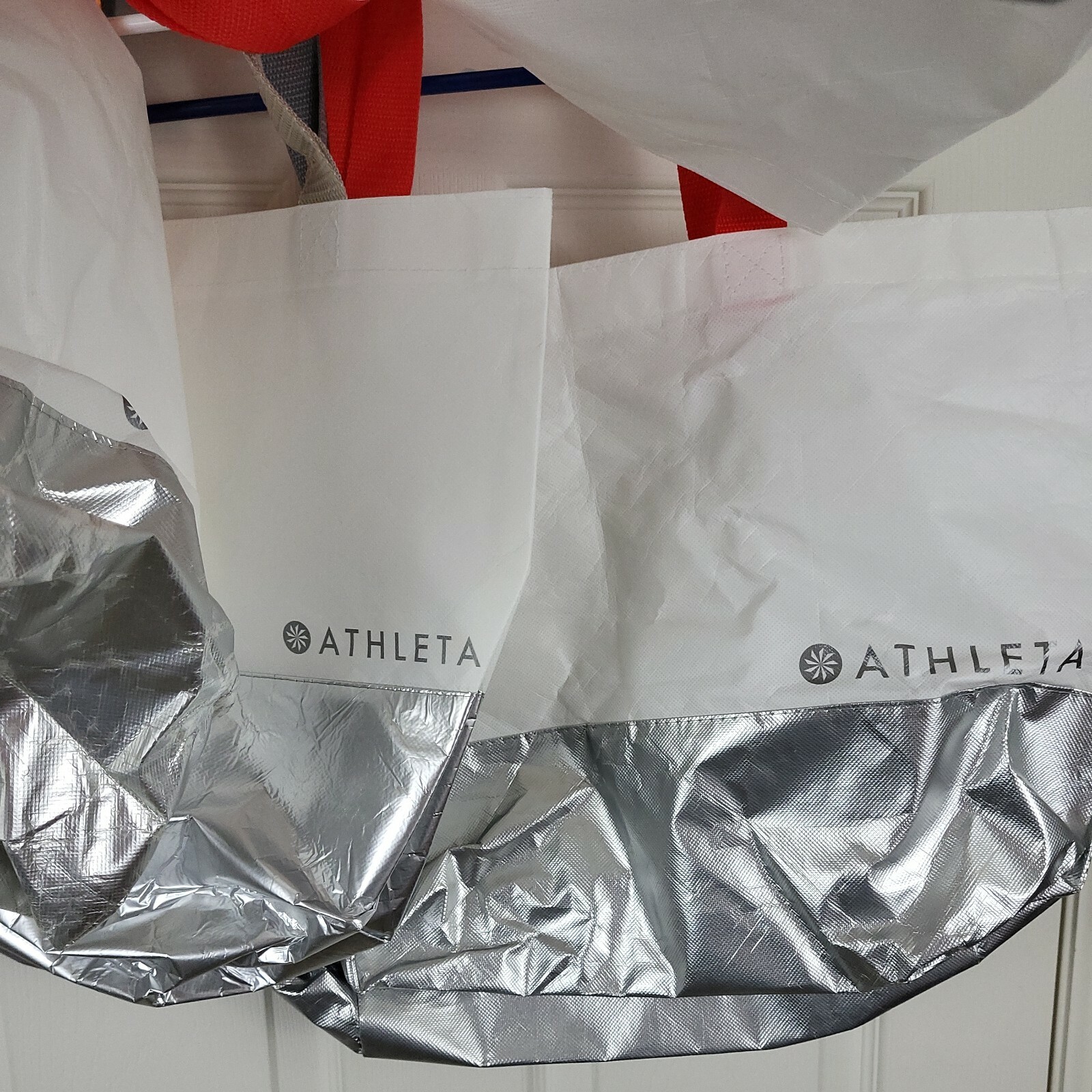 5 Athleta Resuable Shopping Bag Totes White & Silver
