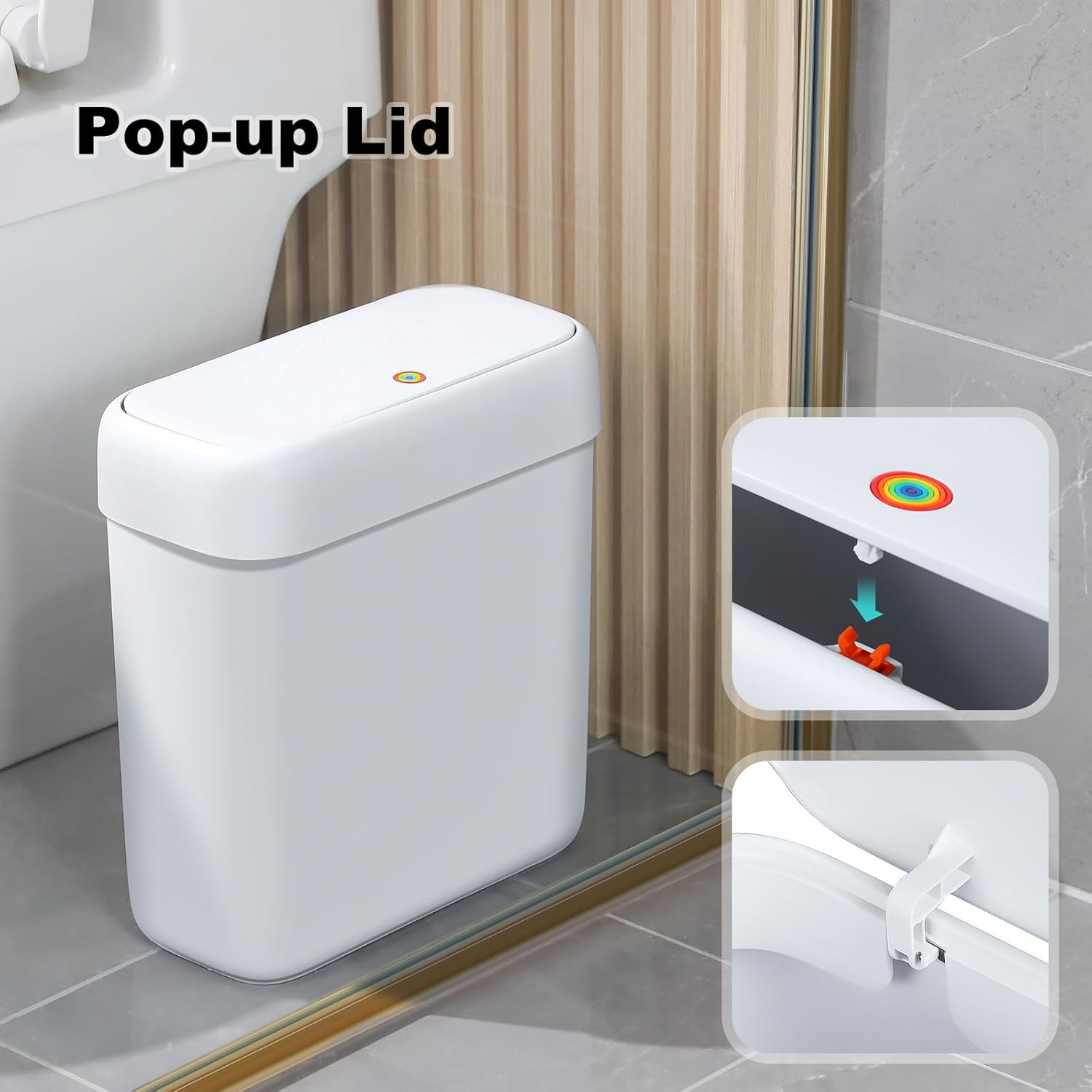 Bathroom Small Trash Can with Lid,10L / 2.7 Gallon Slim Garbage Bin Wastebasket