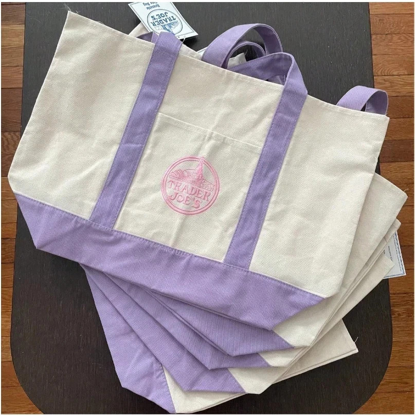 Trader Joe’s Canvas Large Purple Shopping Bag Limited Tote Lavender New W/Tags
