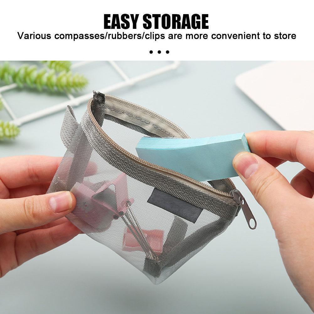 5PC Mesh Transparent Storage Bag Portable Travel Cosmetic Key Coin Zipper Purse