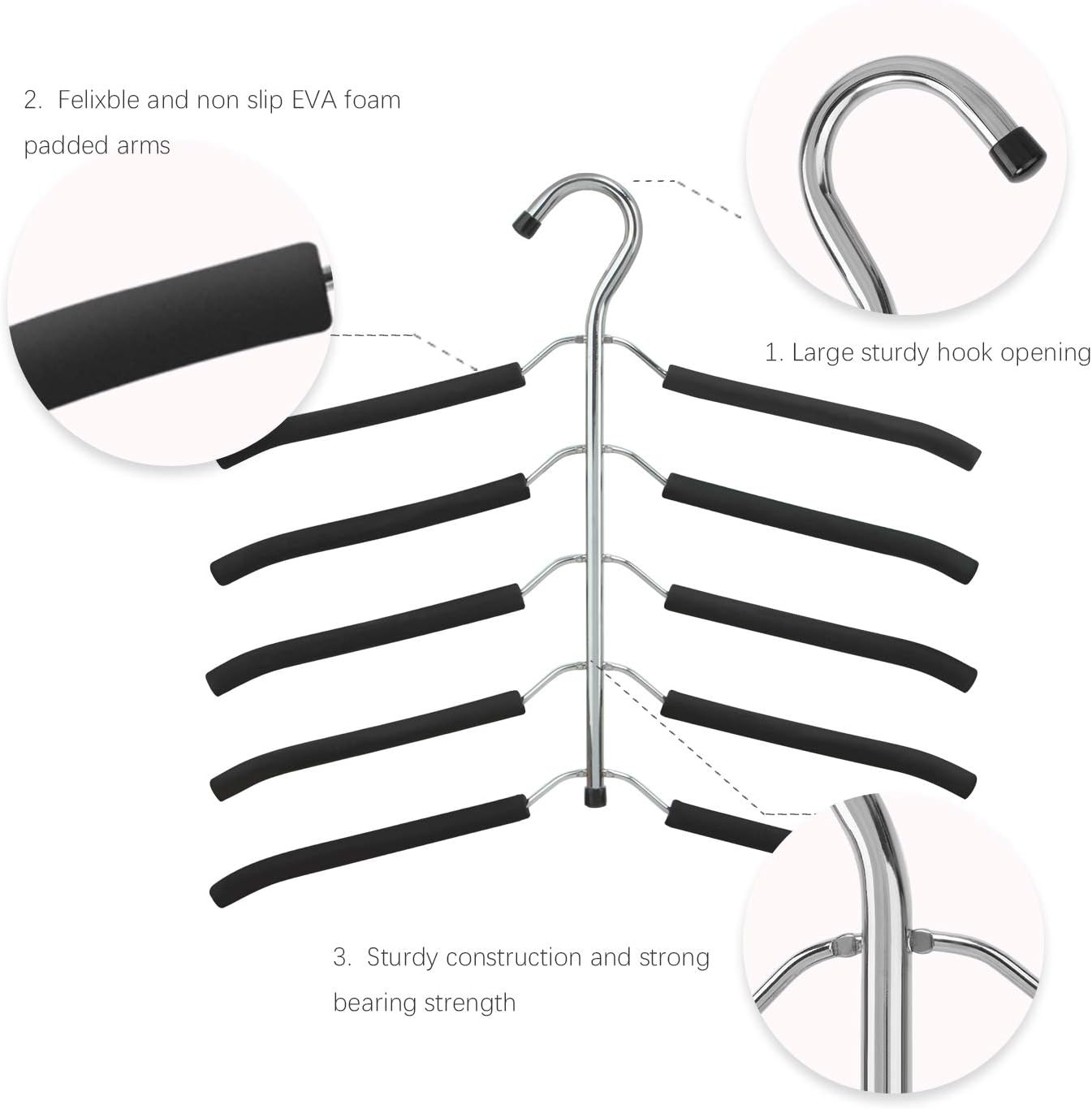 2 Pack 5 Tier Blouse Tree Hangers Non Slip Space Saving Shirts Clothes Hangers