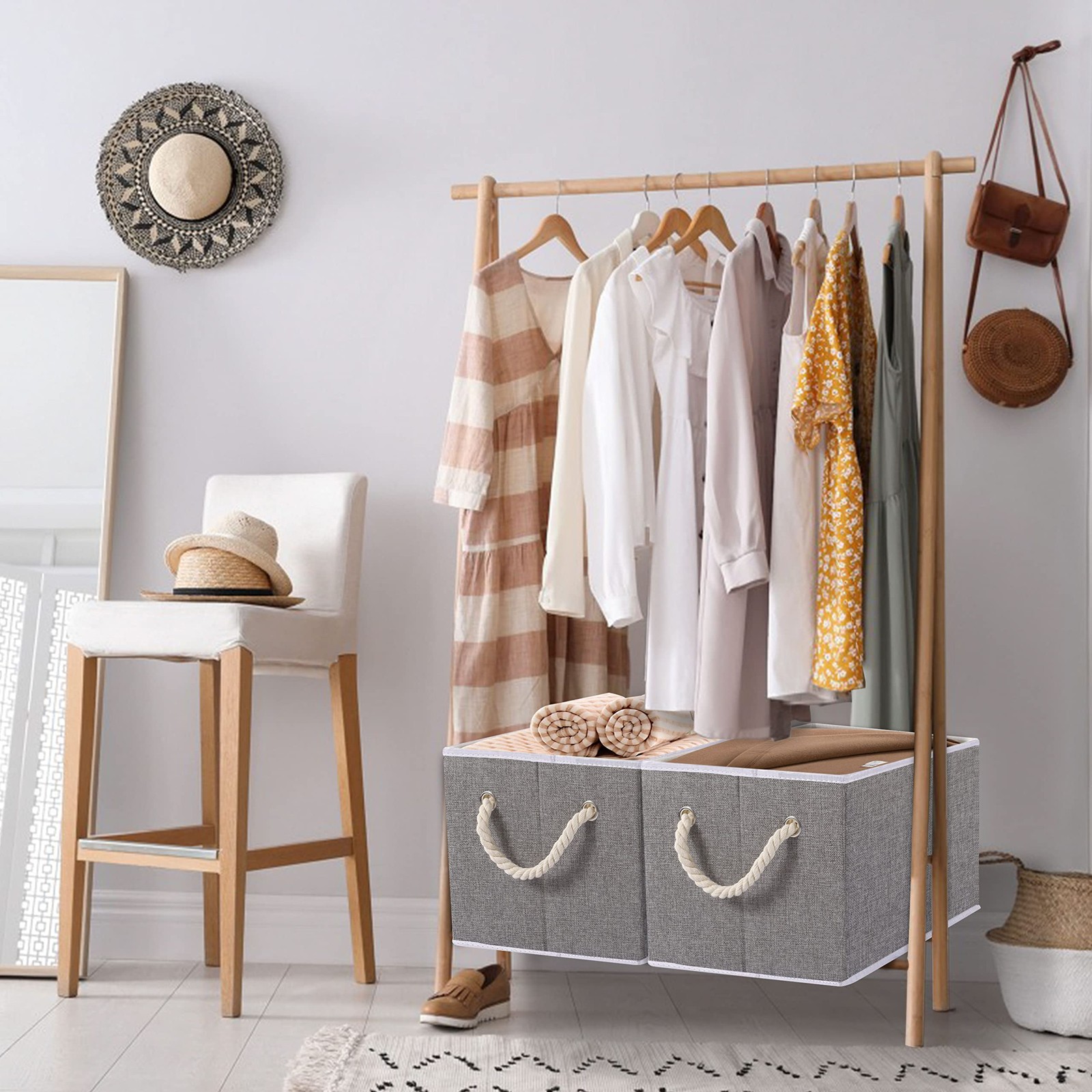 3 PCS Foldable Fabric Storage Cubes Collapsible Bins Grey 14.96×9.84×8.26 In